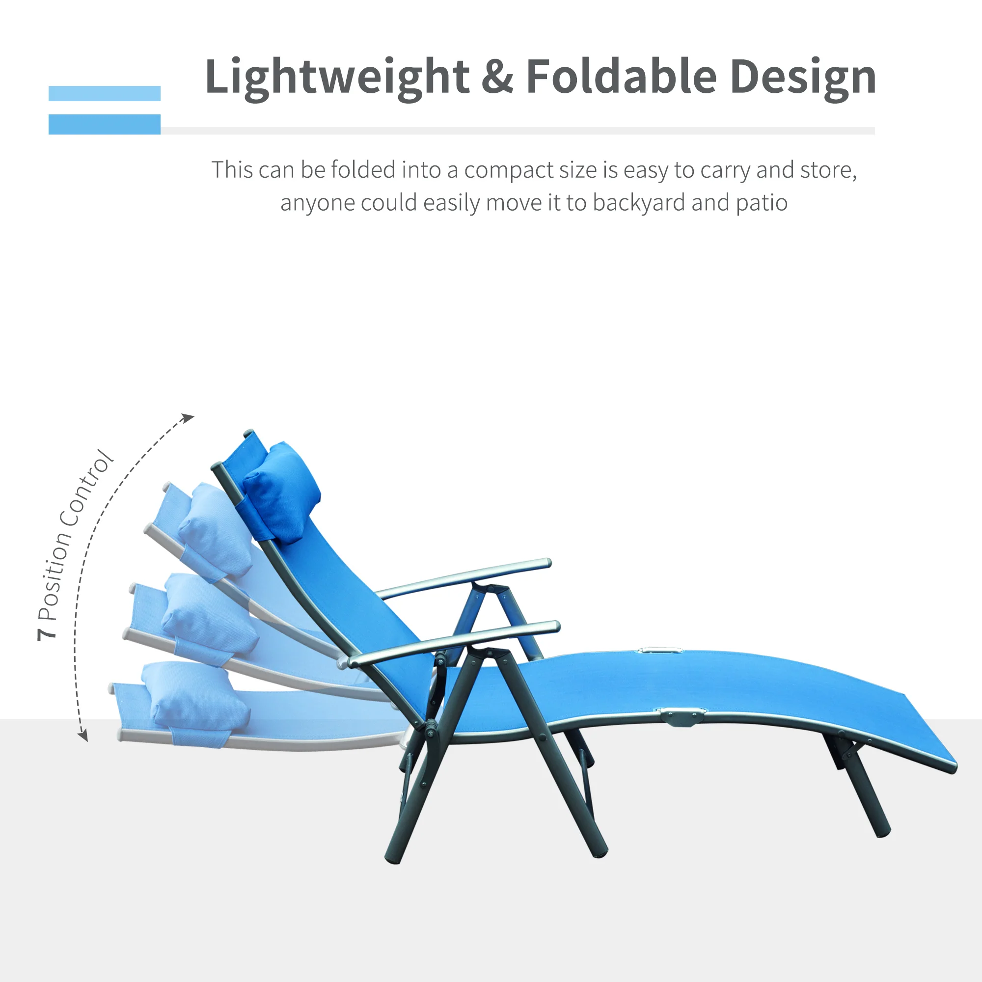 Outsunny Sun Lounger Recliner Foldable 7 Levels Texteline Blue - Image 6