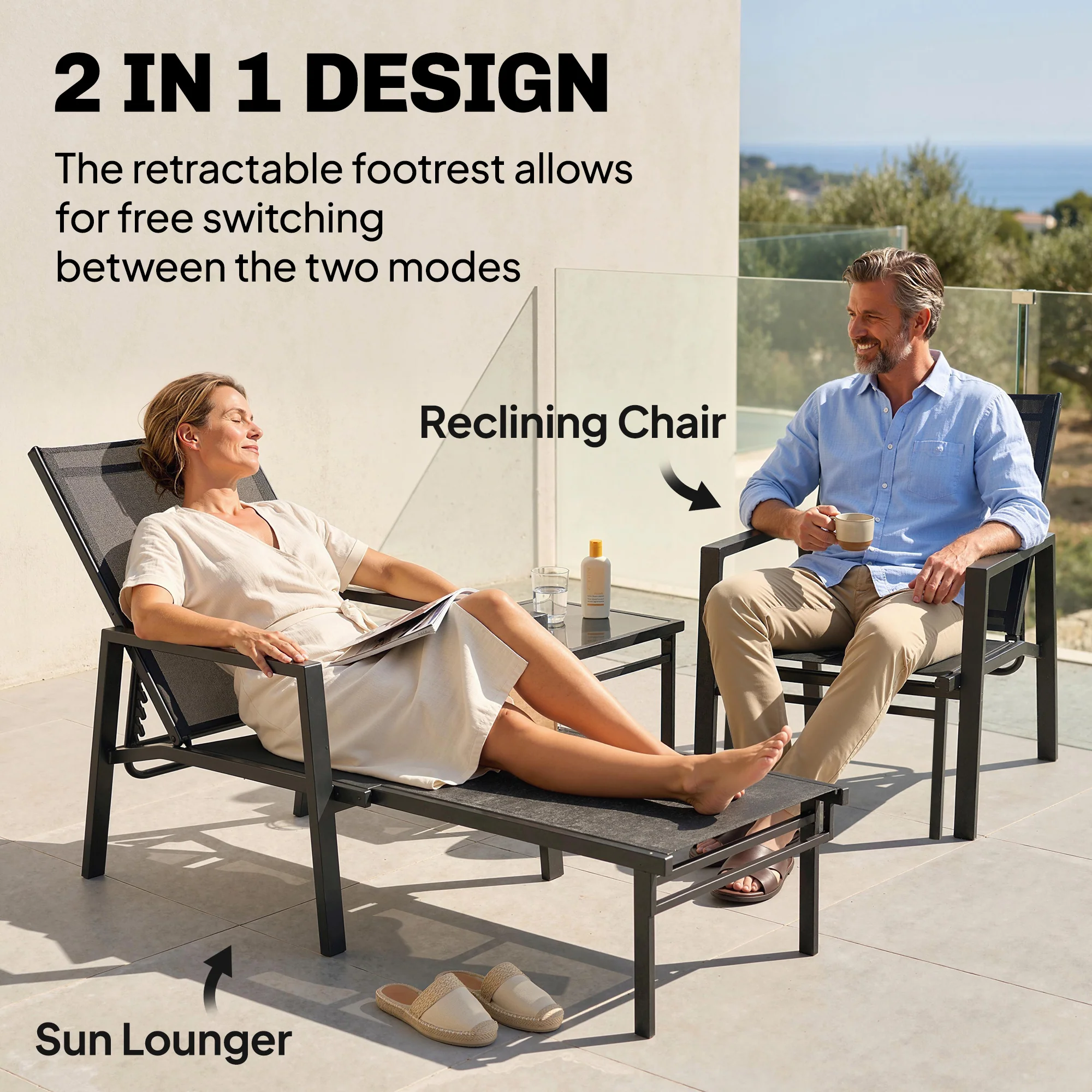 Outsunny Sun Lounger W/ Retracable Footrest, 5-Position Adjustable - Image 3