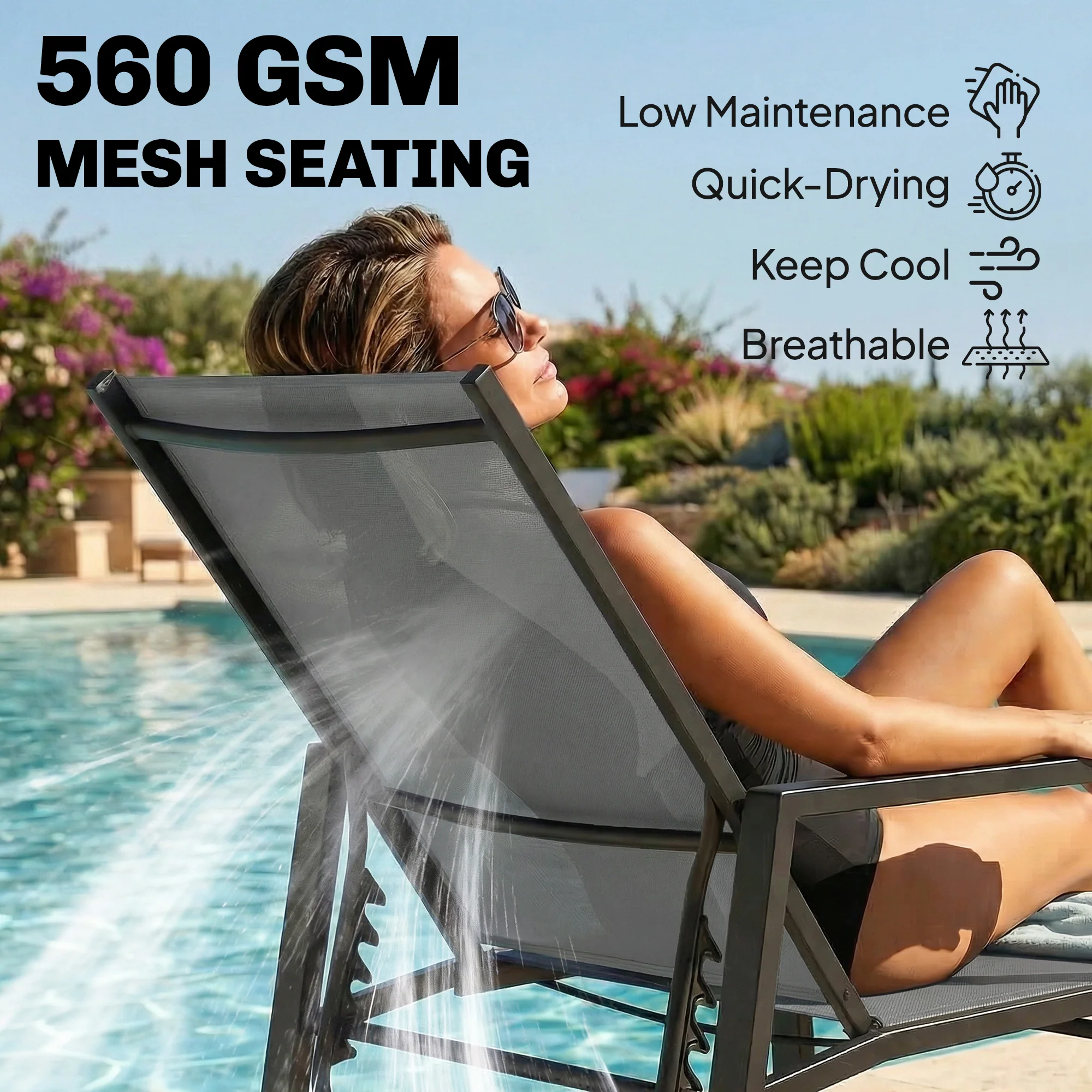 Outsunny Sun Lounger W/ Retracable Footrest, 5-Position Adjustable - Image 6