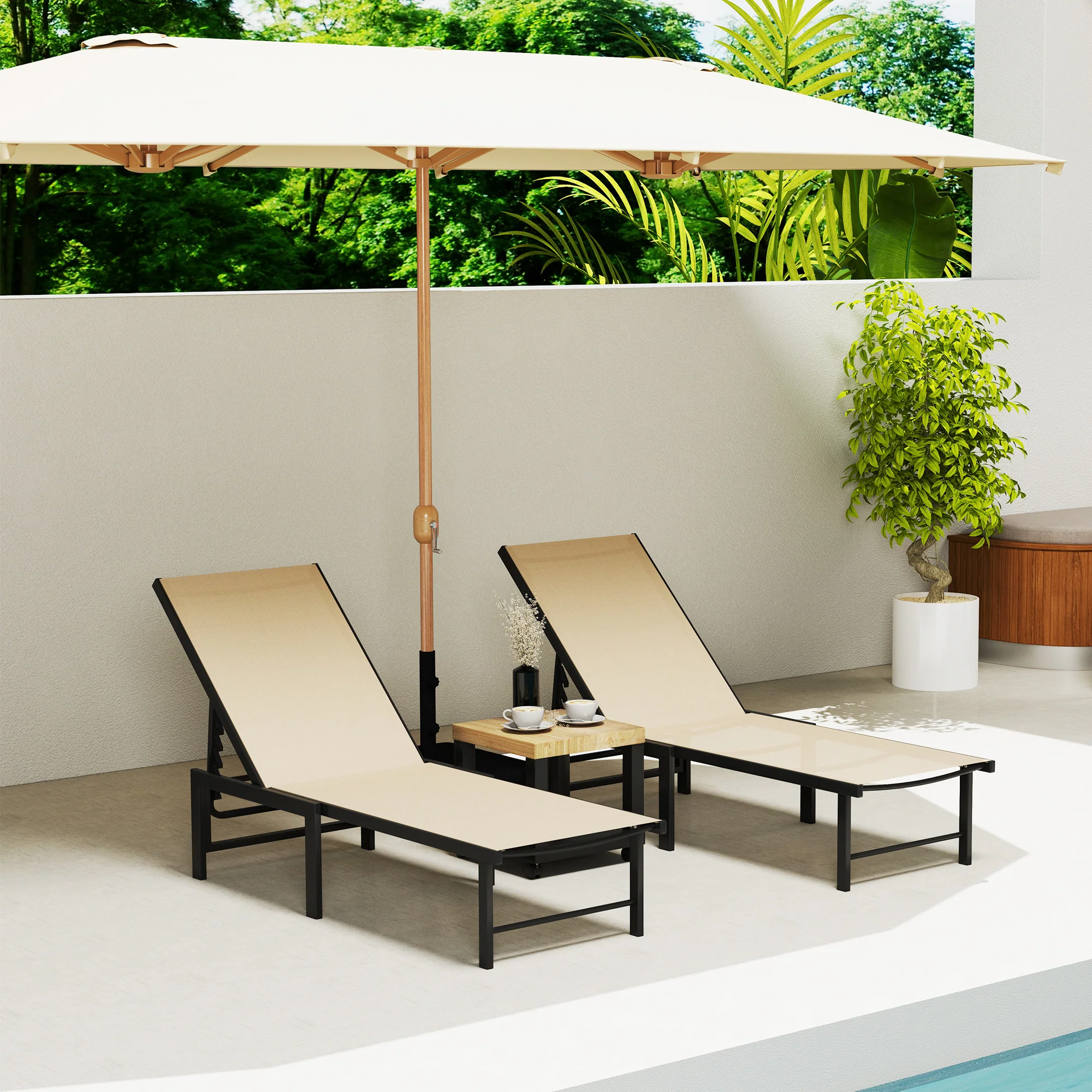 Outsunny Sun Loungers Set of 2, 5-Level Reclining Sunbeds, Khaki - Image 8