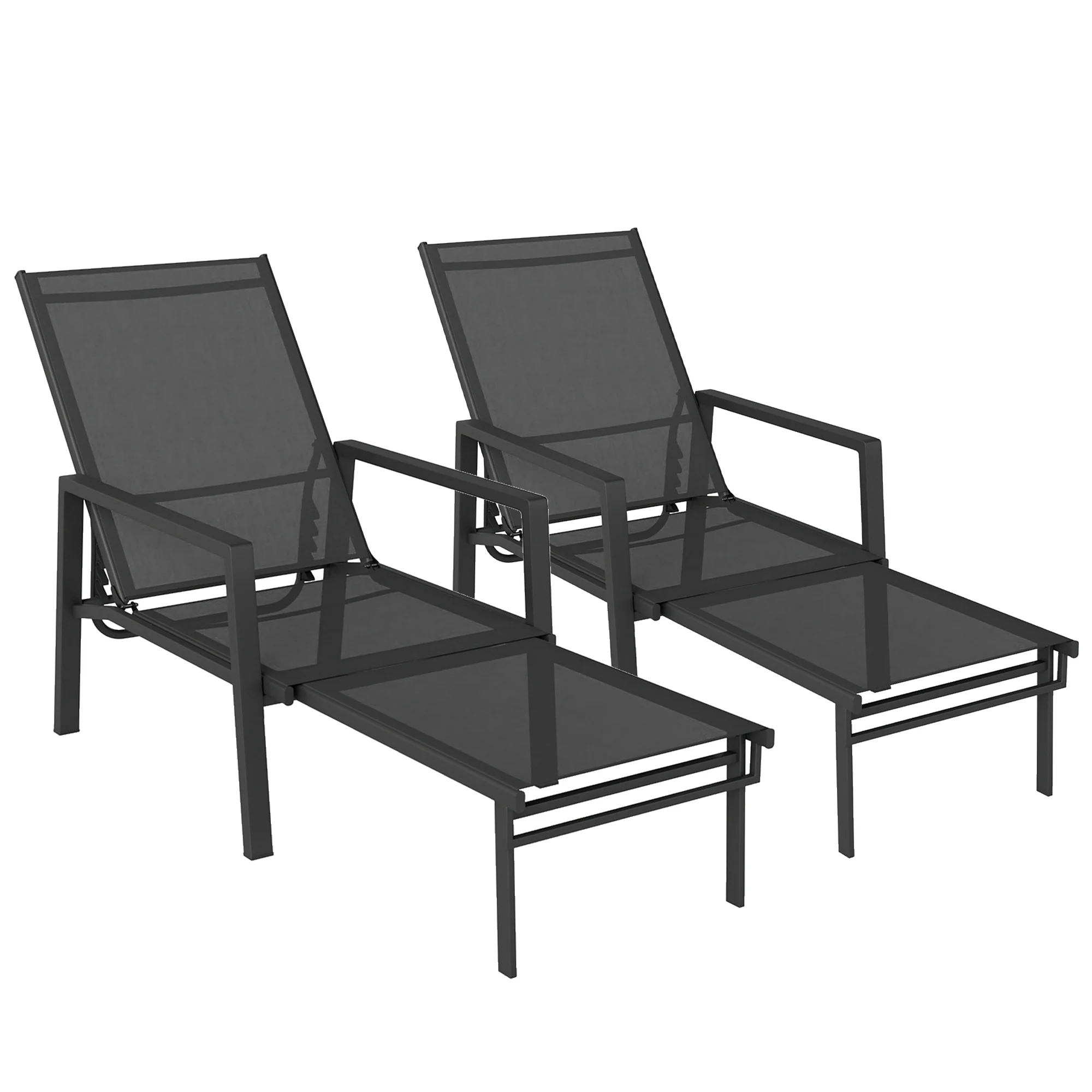 Outsunny Sun Loungers Set of 2 w/ Retractable Footrest 5-Position Adjustable