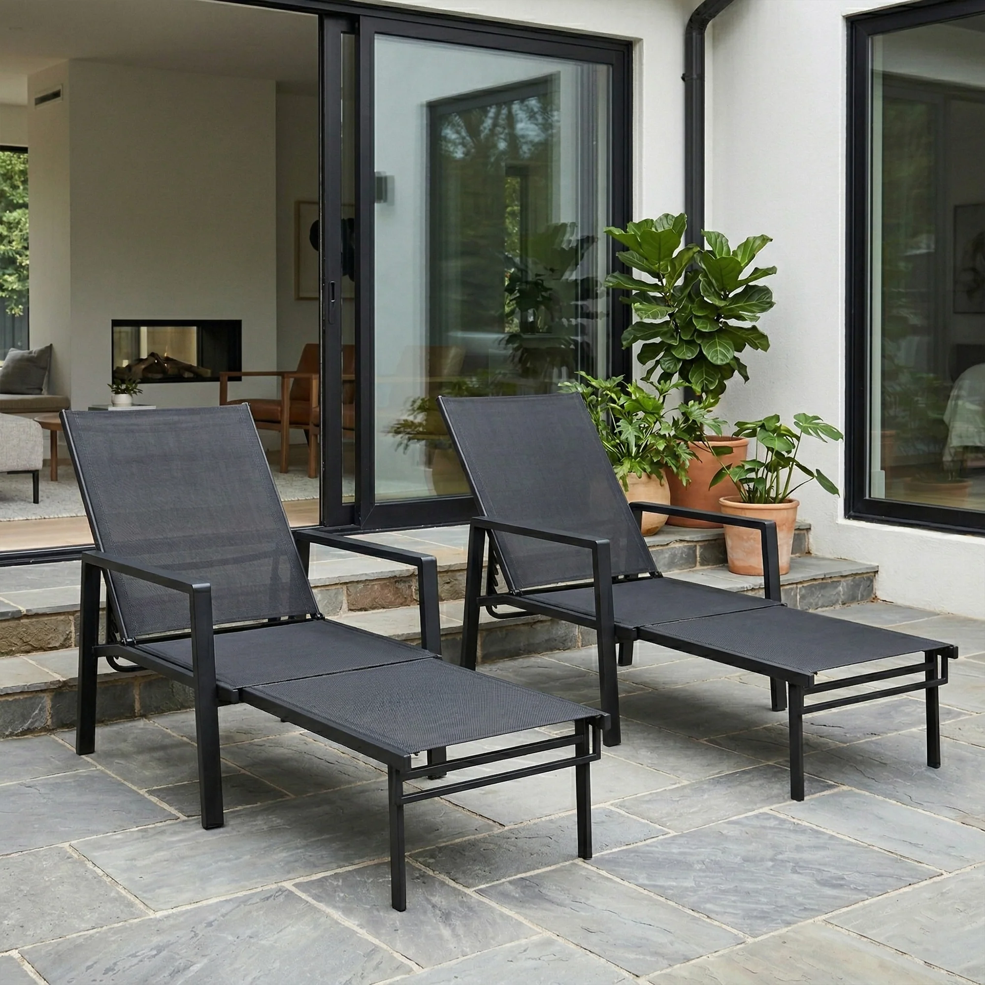 Outsunny Sun Loungers Set of 2 w/ Retractable Footrest 5-Position Adjustable - Image 2