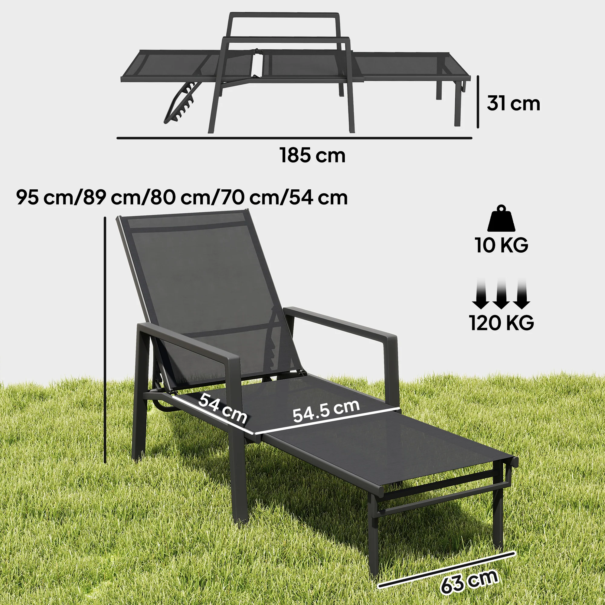 Outsunny Sun Loungers Set of 2 w/ Retractable Footrest 5-Position Adjustable - Image 5