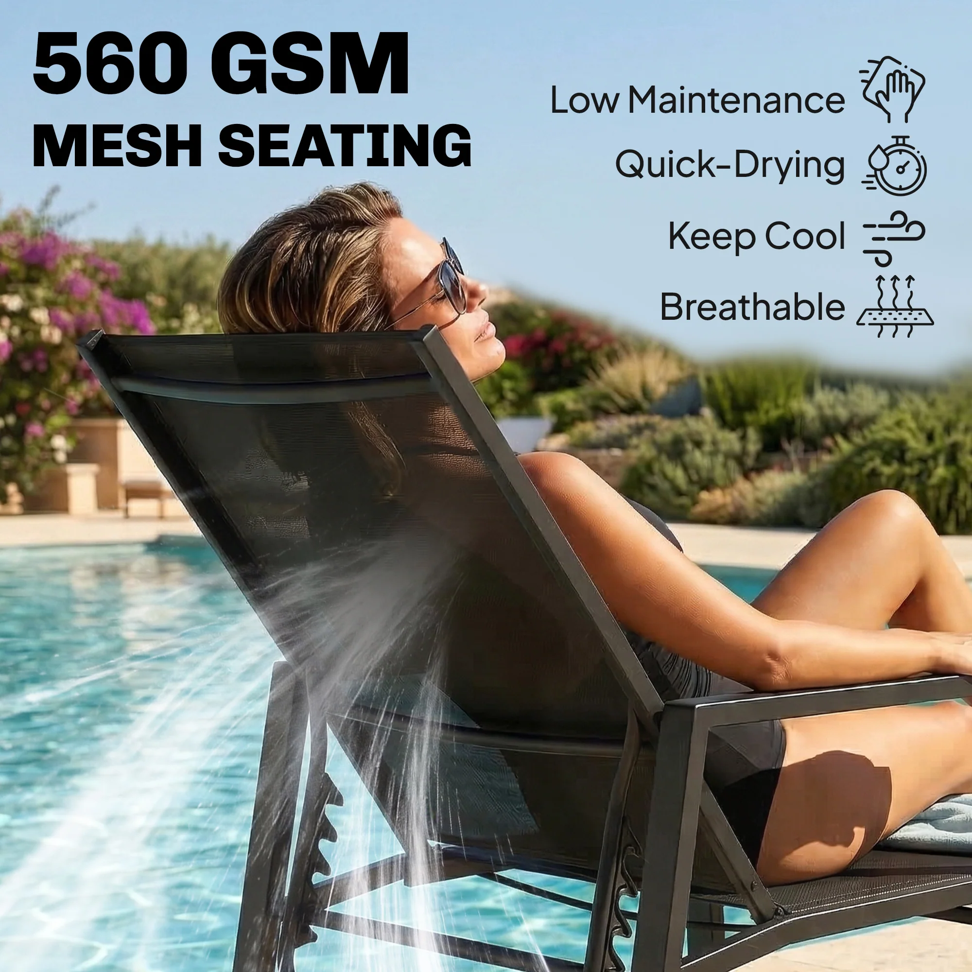 Outsunny Sun Loungers Set of 2 w/ Retractable Footrest 5-Position Adjustable - Image 6