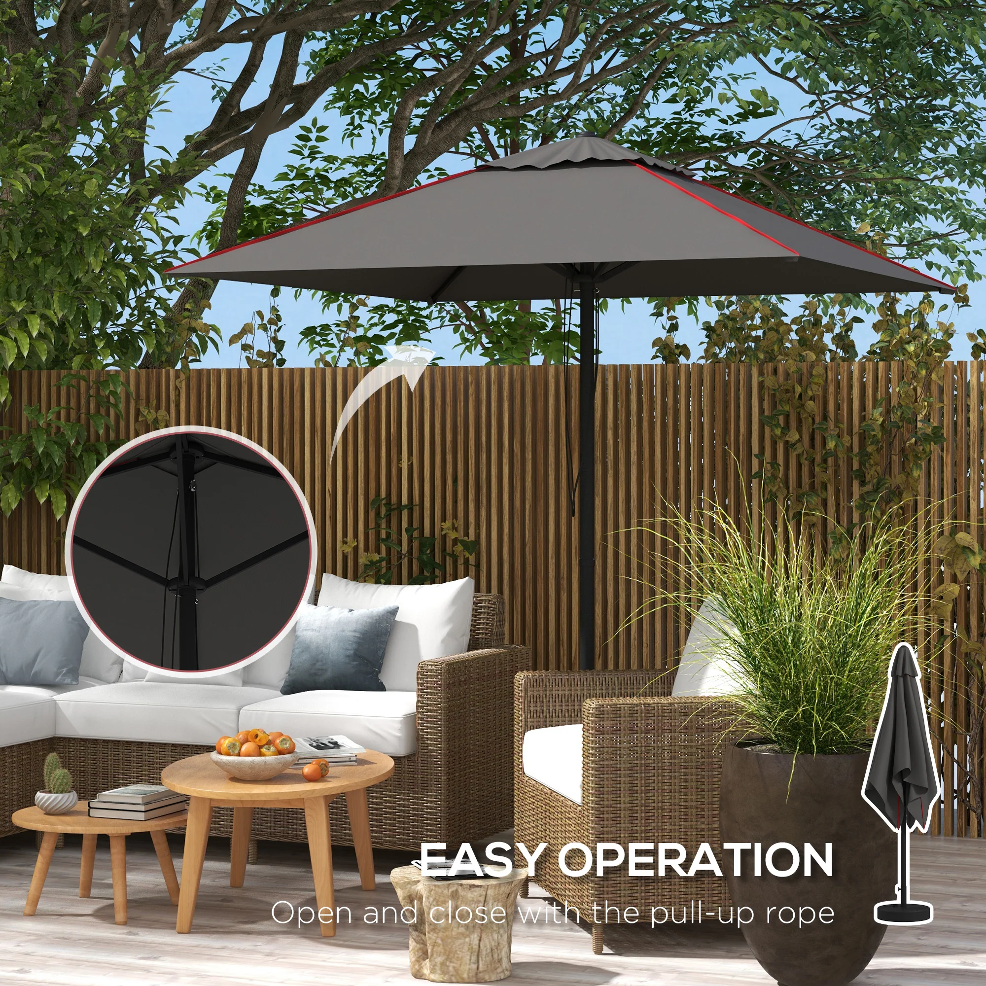 Outsunny Sun Parasol with Vent, Table Umbrella for Patio, Garden, Pool, Grey - Image 3