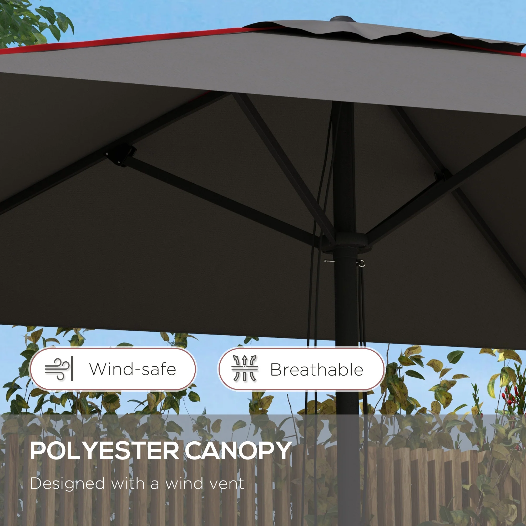 Outsunny Sun Parasol with Vent, Table Umbrella for Patio, Garden, Pool, Grey - Image 4