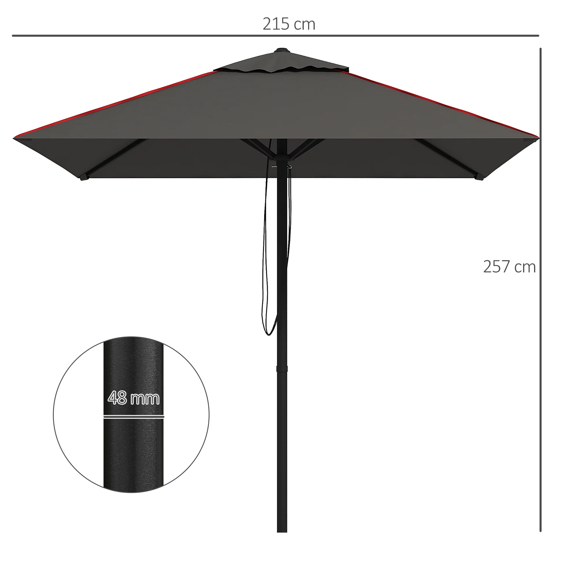 Outsunny Sun Parasol with Vent, Table Umbrella for Patio, Garden, Pool, Grey - Image 5