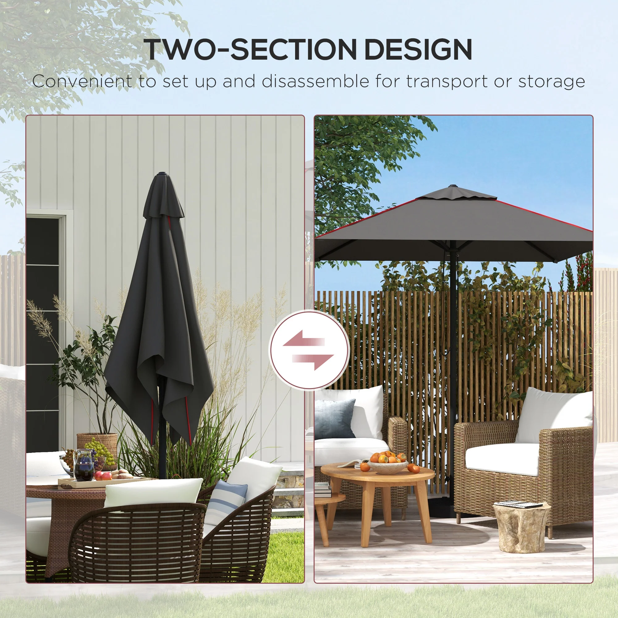 Outsunny Sun Parasol with Vent, Table Umbrella for Patio, Garden, Pool, Grey - Image 7