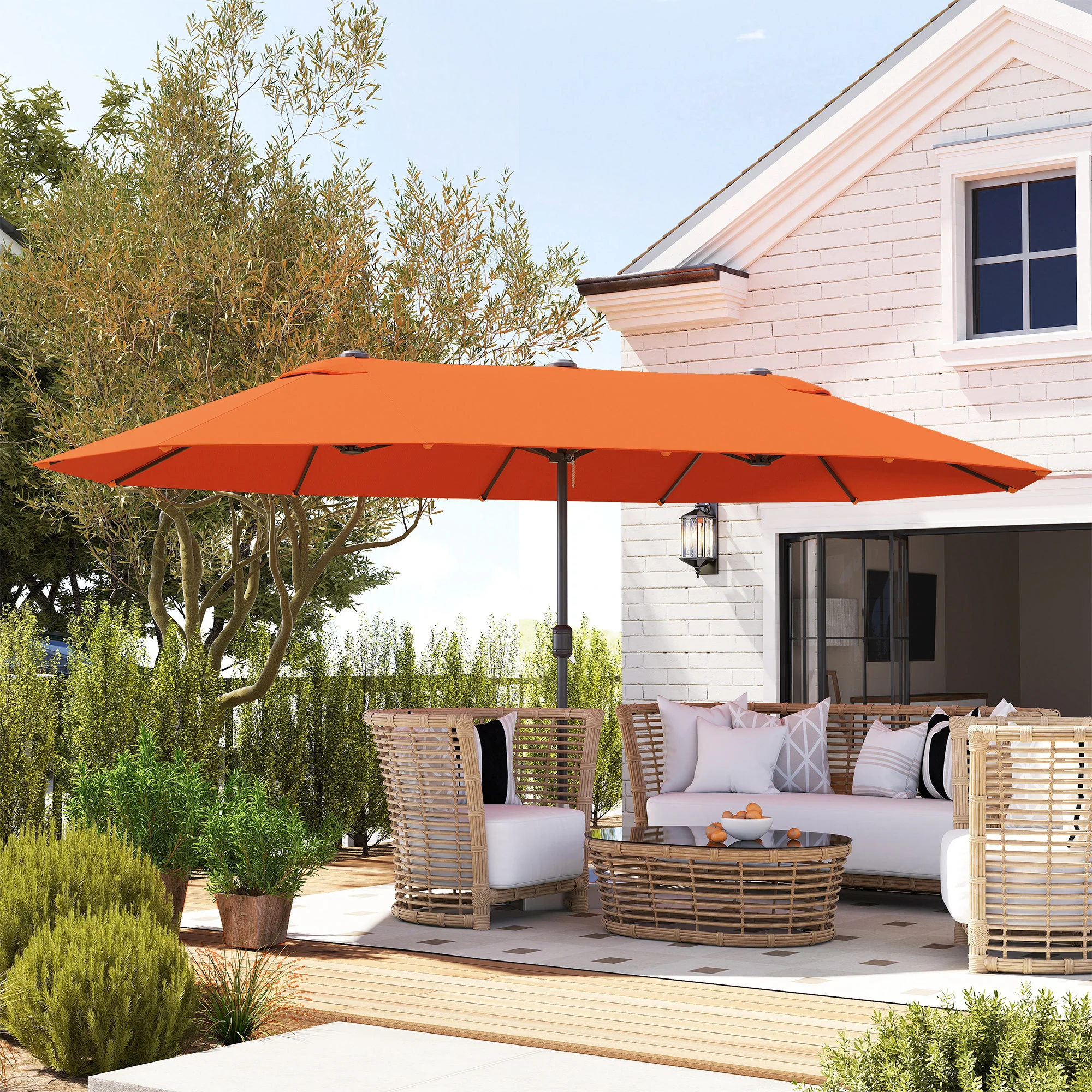 Outsunny Sun Umbrella Canopy Double-sided Crank Sun Shade 4.6M Orange - Image 2
