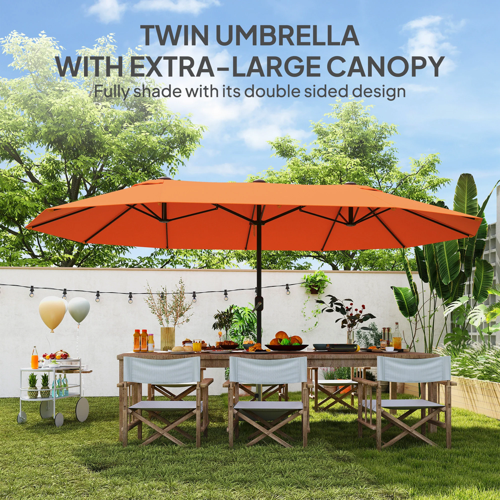 Outsunny Sun Umbrella Canopy Double-sided Crank Sun Shade 4.6M Orange - Image 3