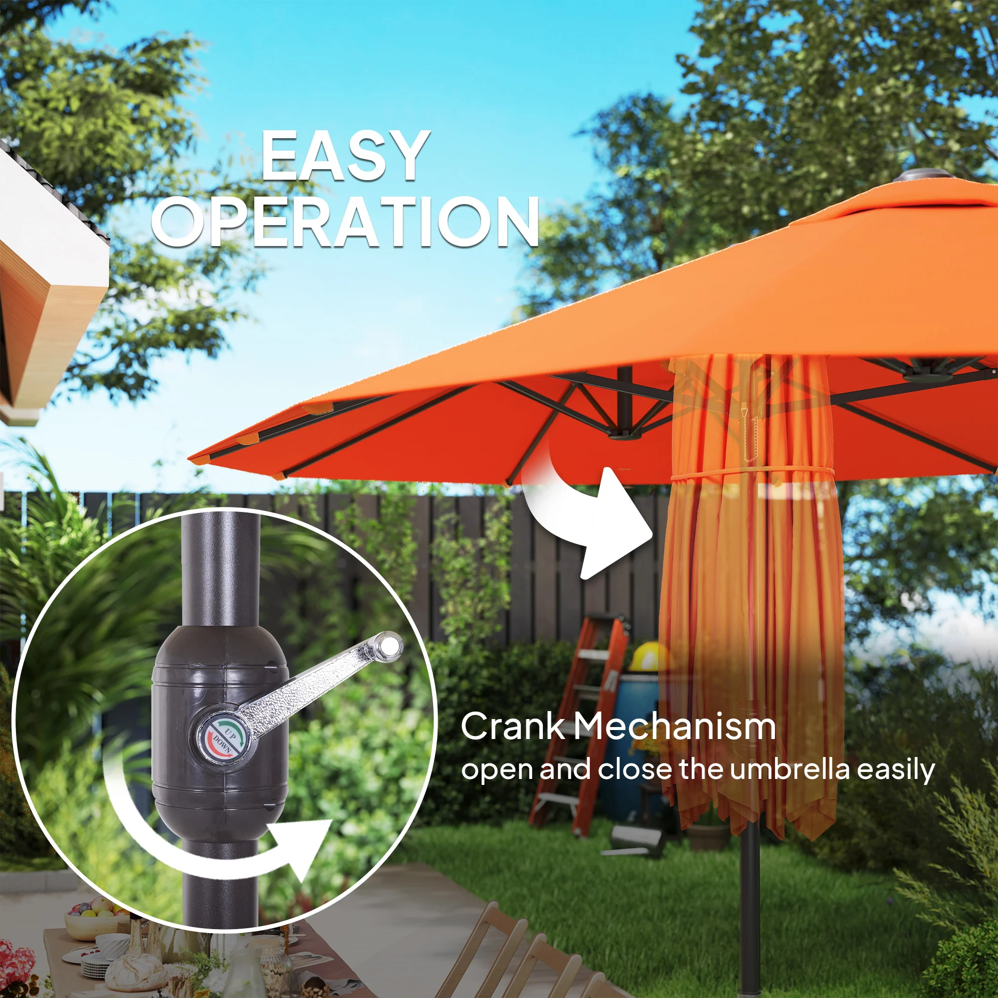Outsunny Sun Umbrella Canopy Double-sided Crank Sun Shade 4.6M Orange - Image 4