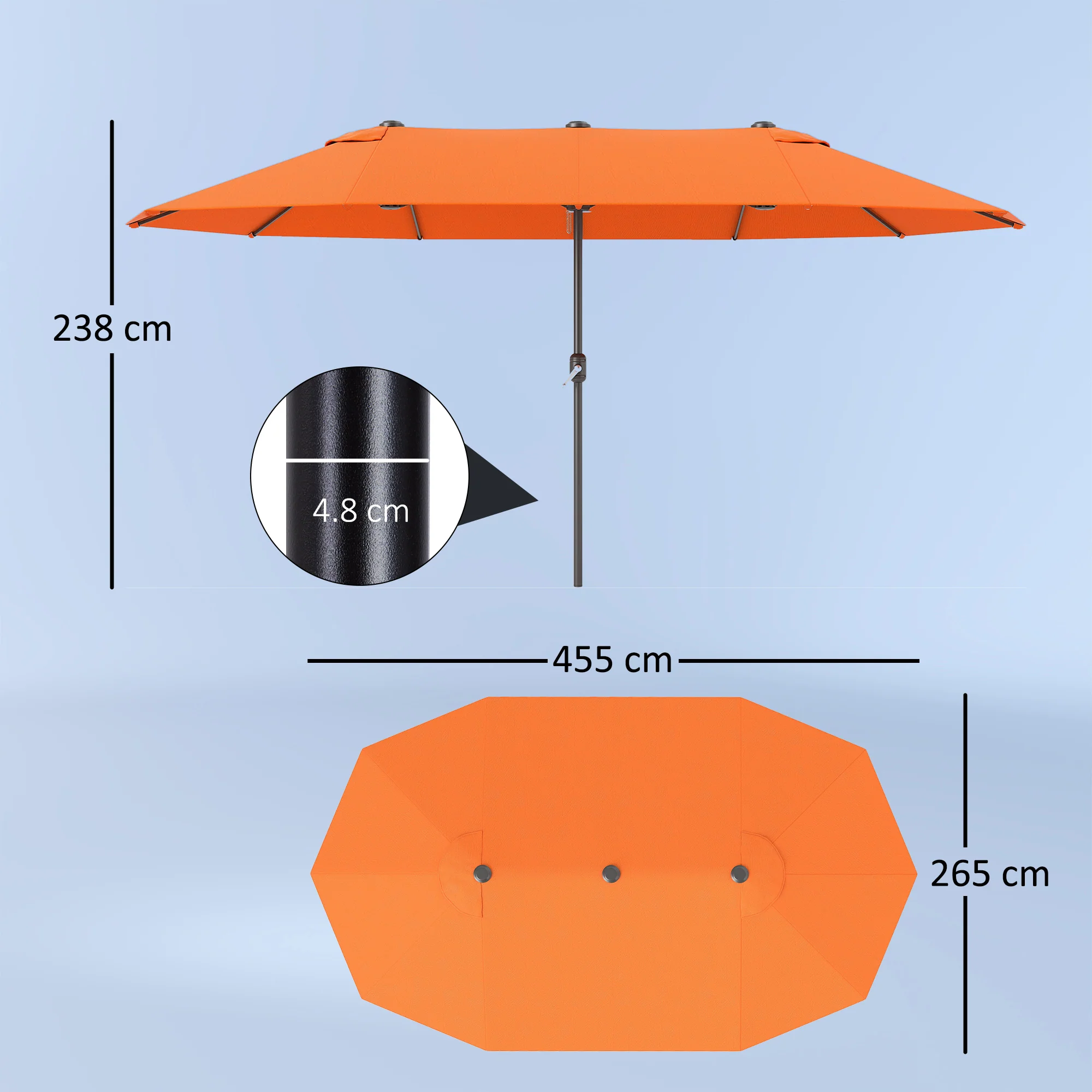 Outsunny Sun Umbrella Canopy Double-sided Crank Sun Shade 4.6M Orange - Image 5