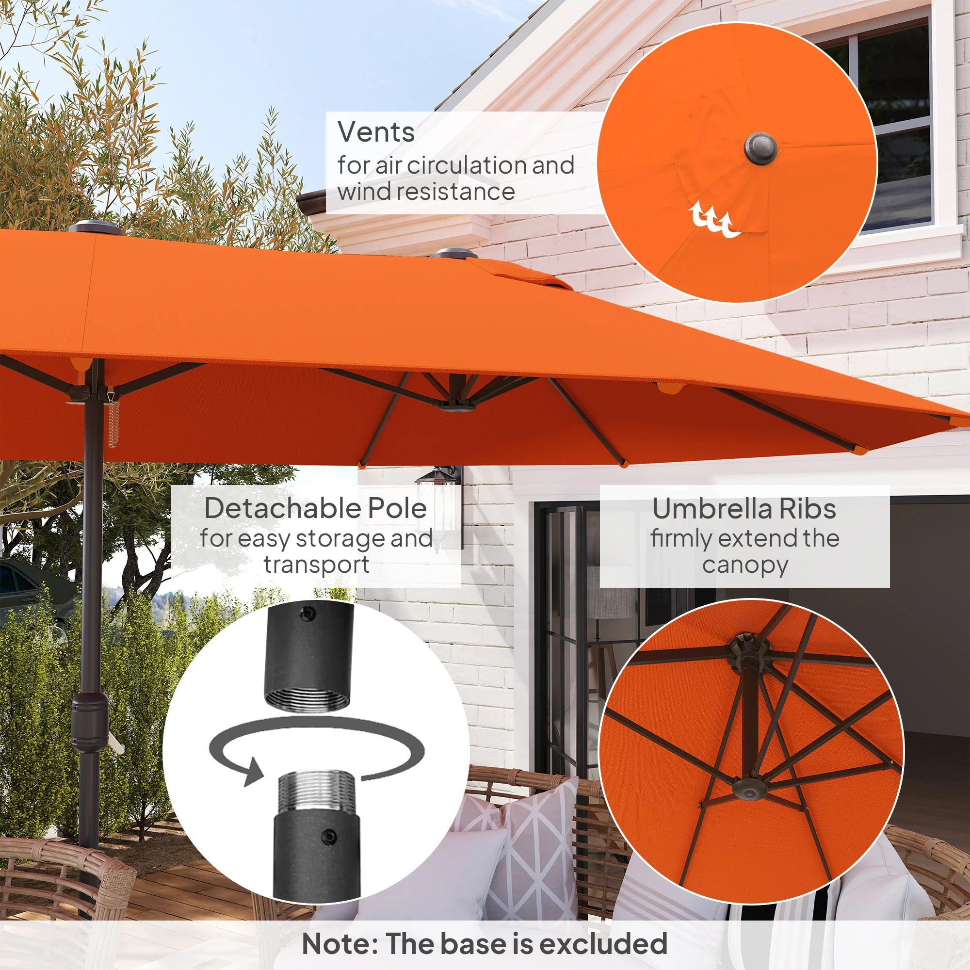 Outsunny Sun Umbrella Canopy Double-sided Crank Sun Shade 4.6M Orange - Image 6