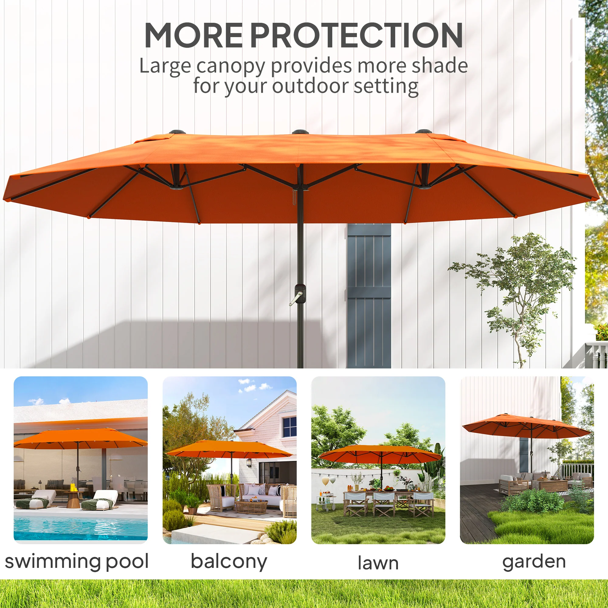 Outsunny Sun Umbrella Canopy Double-sided Crank Sun Shade 4.6M Orange - Image 7