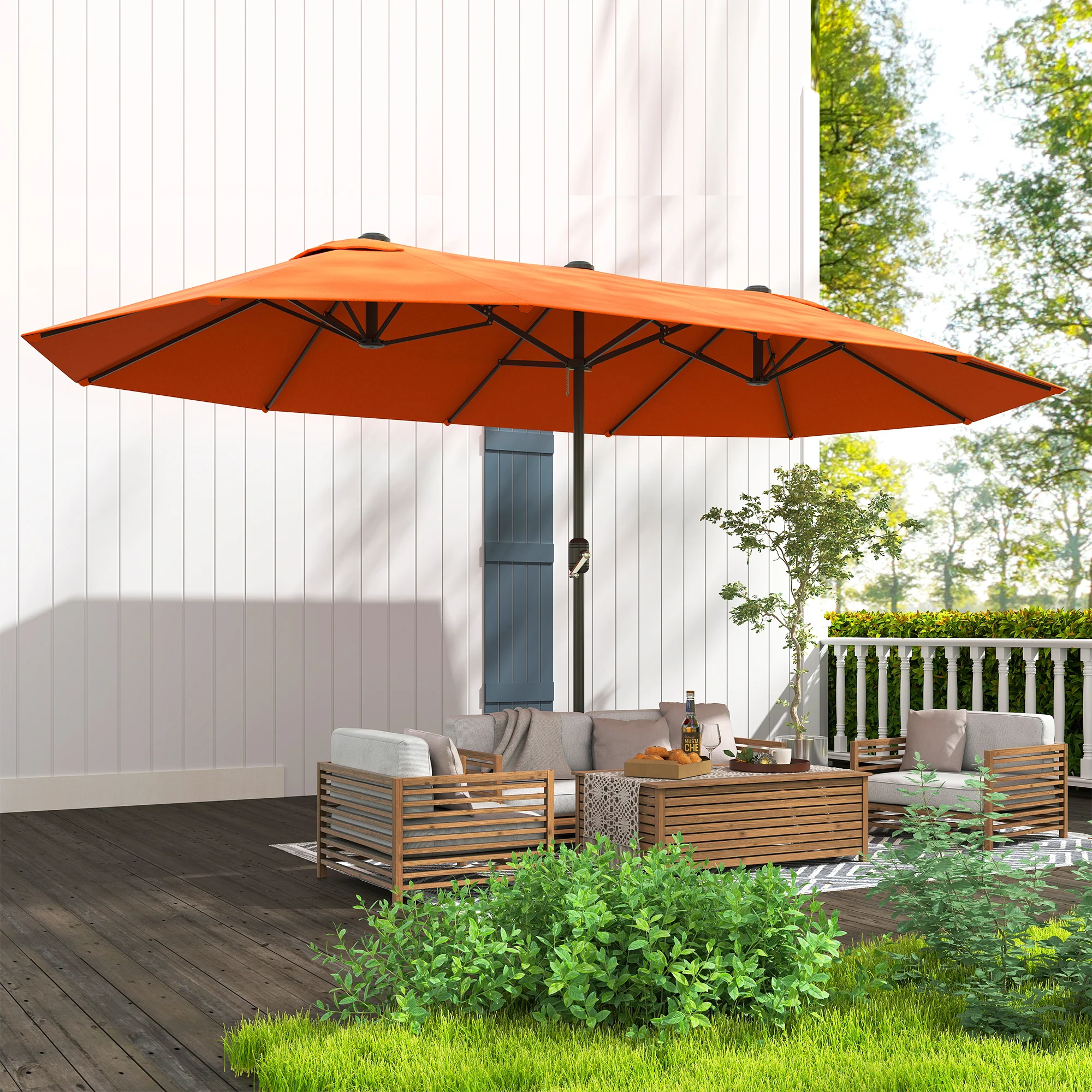 Outsunny Sun Umbrella Canopy Double-sided Crank Sun Shade 4.6M Orange - Image 8