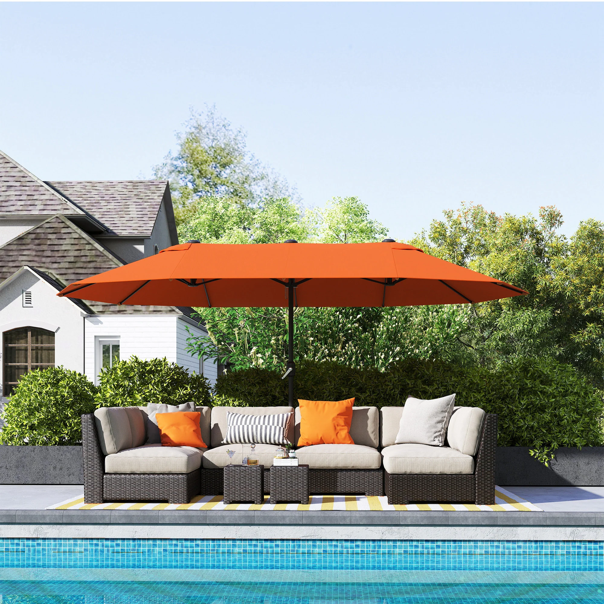 Outsunny Sun Umbrella Canopy Double-sided Crank Sun Shade 4.6M Orange - Image 9
