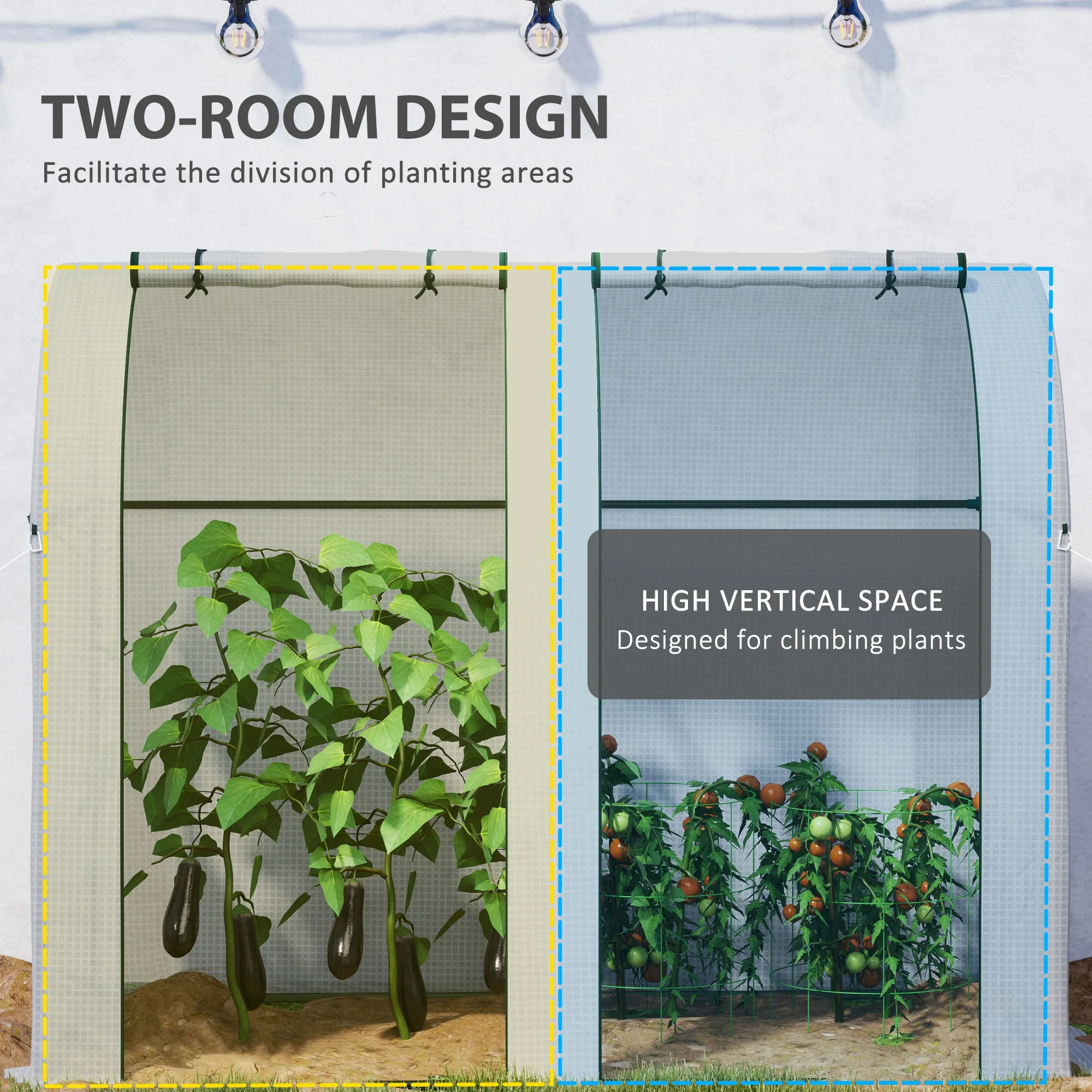 Outsunny Tomato Greenhouse with 2 Roll-up Doors, 185 x 94 x 150cm, White - Image 3