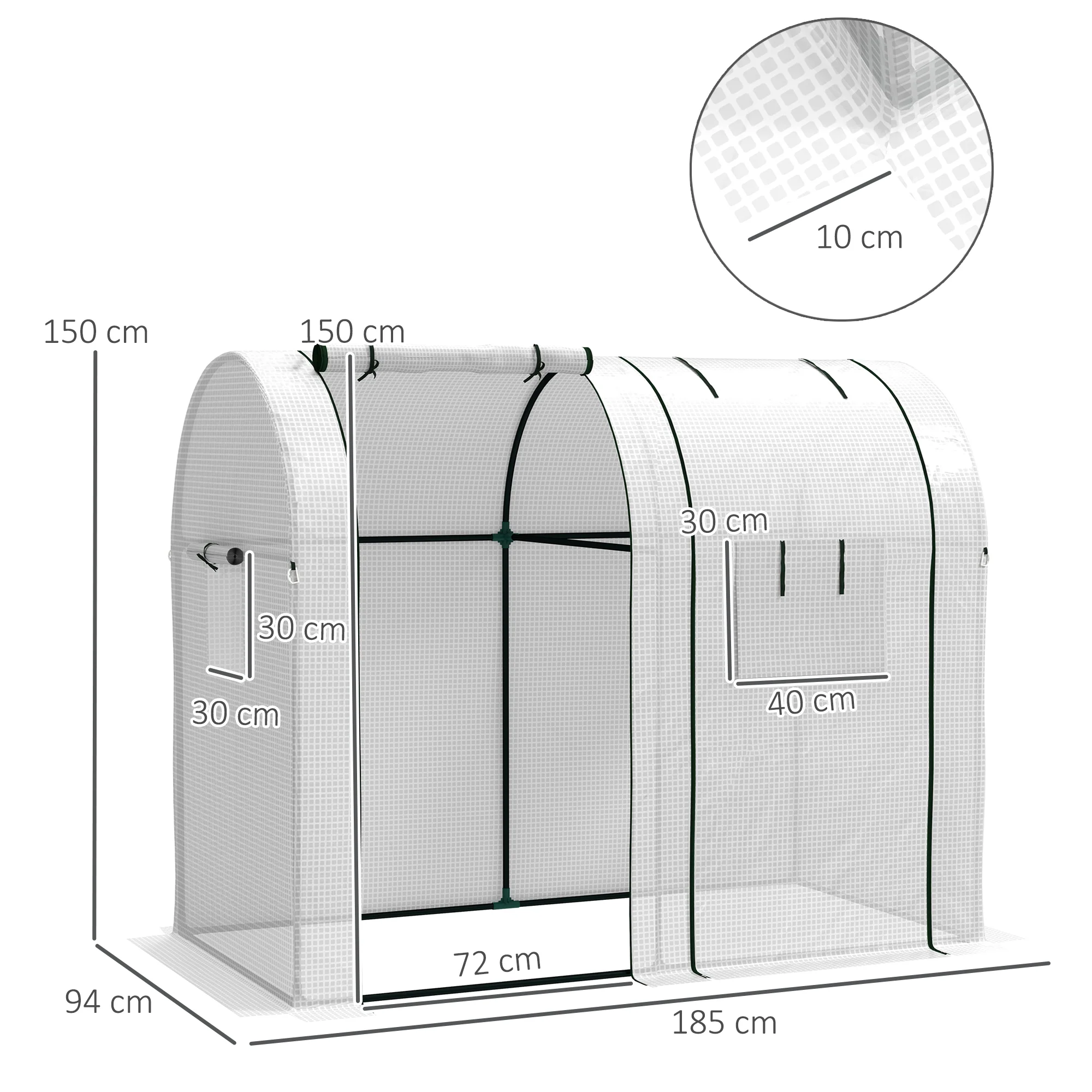Outsunny Tomato Greenhouse with 2 Roll-up Doors, 185 x 94 x 150cm, White - Image 5