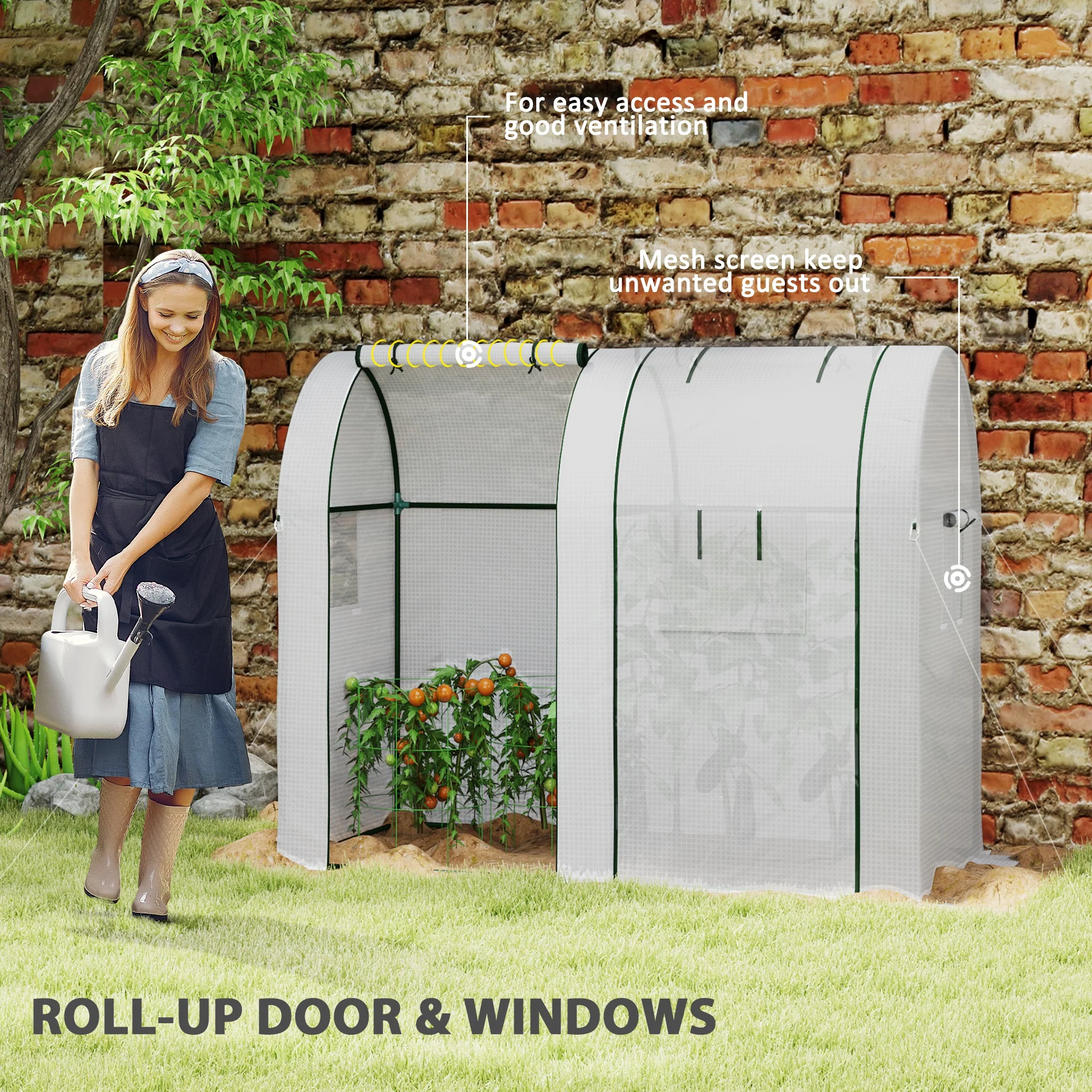 Outsunny Tomato Greenhouse with 2 Roll-up Doors, 185 x 94 x 150cm, White - Image 6