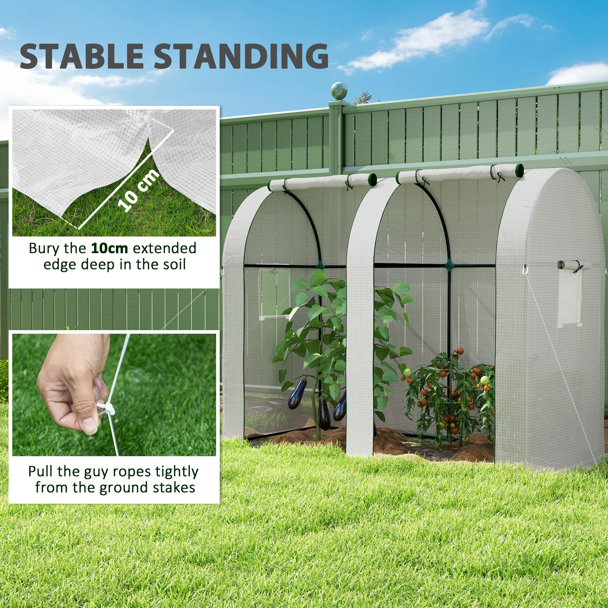 Outsunny Tomato Greenhouse with 2 Roll-up Doors, 185 x 94 x 150cm, White - Image 7
