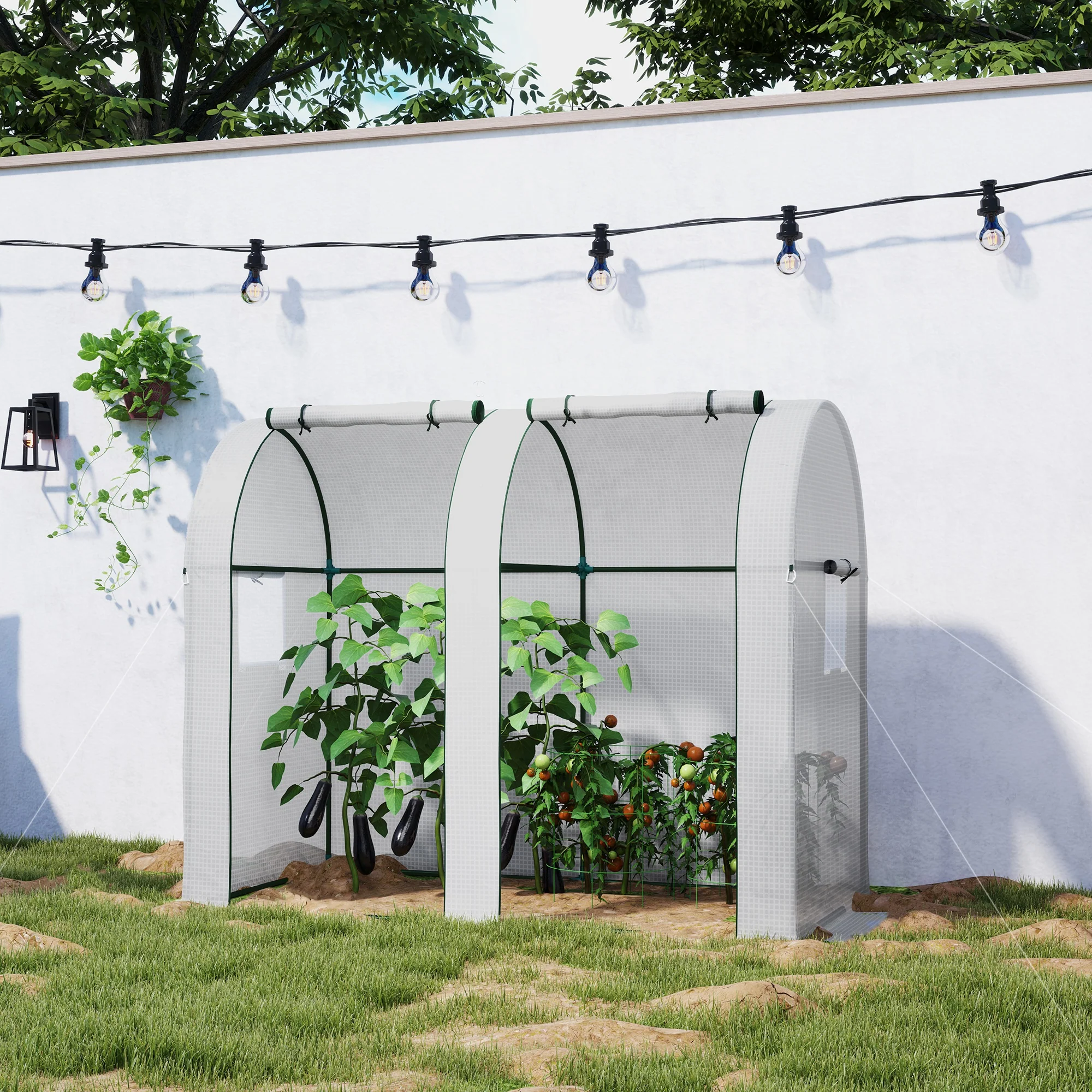 Outsunny Tomato Greenhouse with 2 Roll-up Doors, 185 x 94 x 150cm, White - Image 8