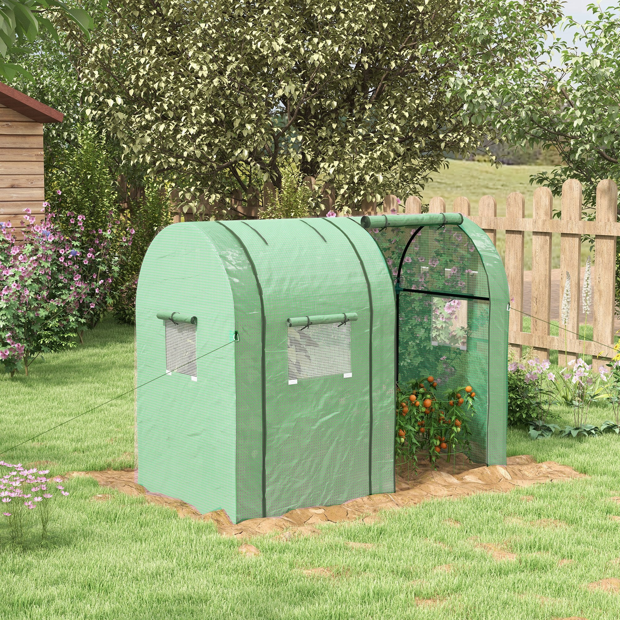 Outsunny Tomato Greenhouse with 2 Roll-up Doors and 4 Mesh Windows, Green - Image 2