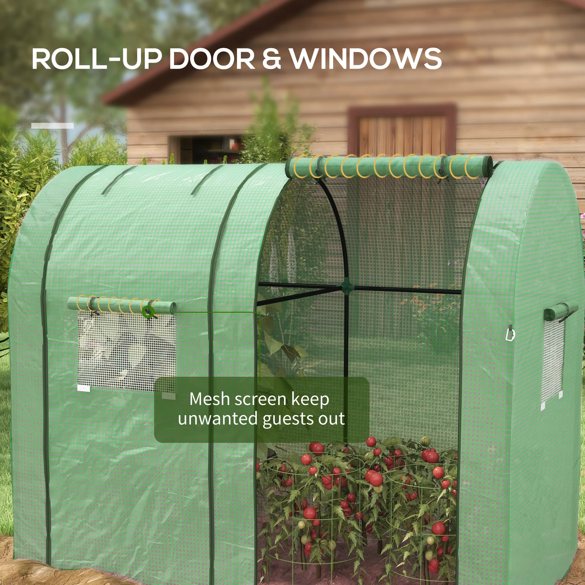 Outsunny Tomato Greenhouse with 2 Roll-up Doors and 4 Mesh Windows, Green - Image 6