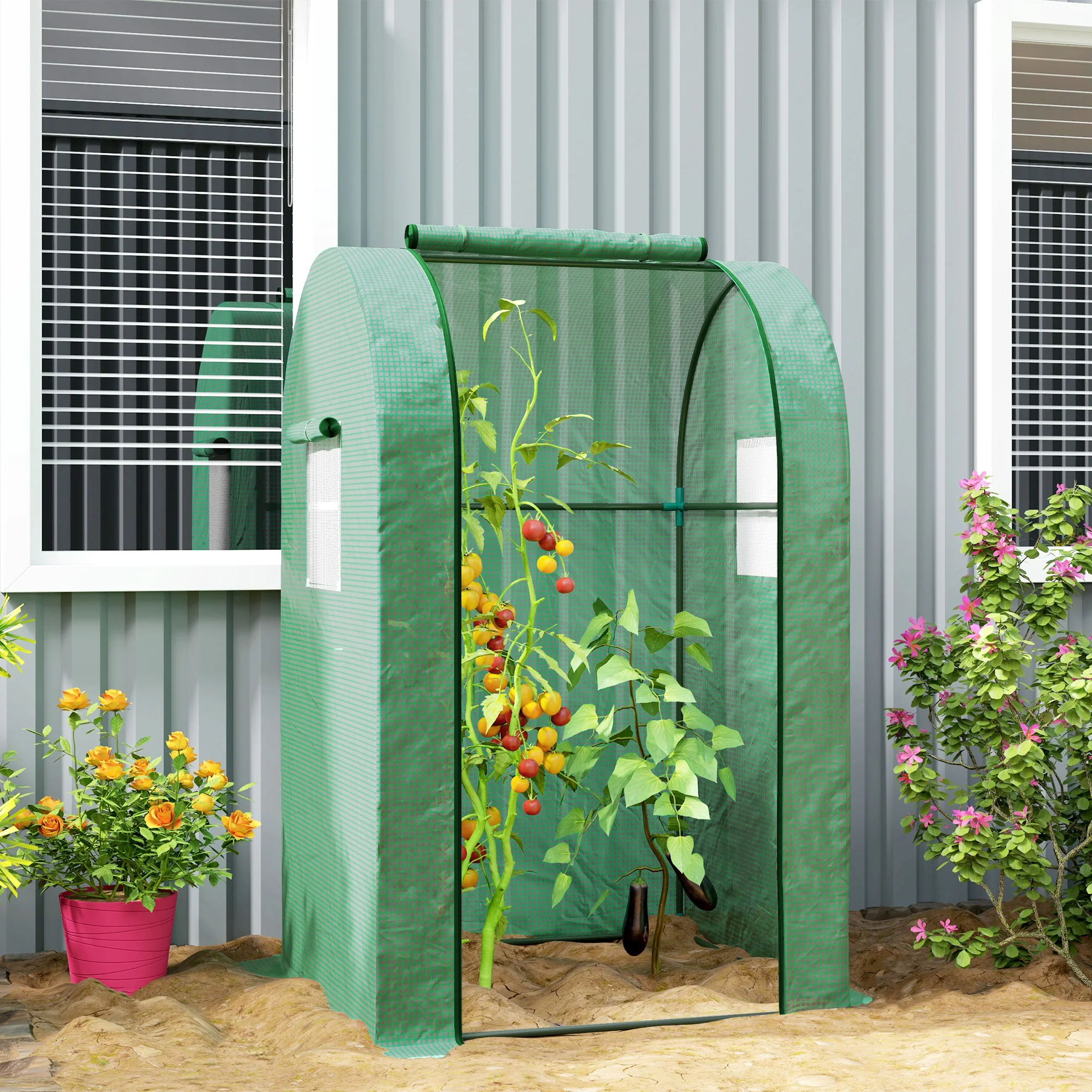 Outsunny Tomato Greenhouse with Roll-up Door, 94 x 94 x 150cm, Green - Image 2