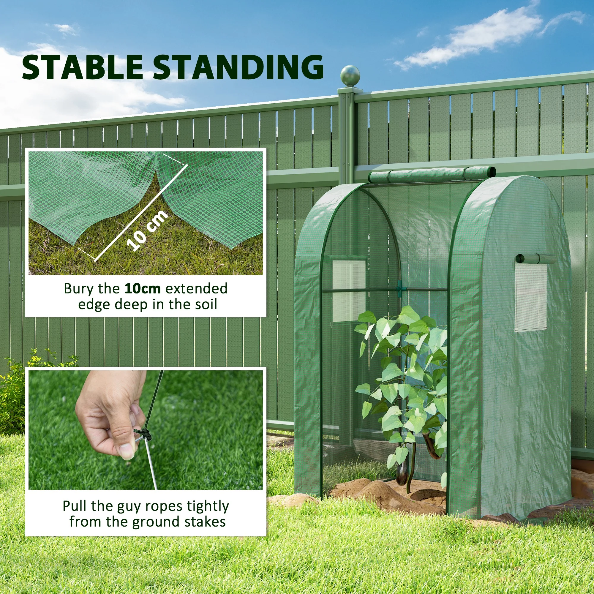 Outsunny Tomato Greenhouse with Roll-up Door, 94 x 94 x 150cm, Green - Image 7