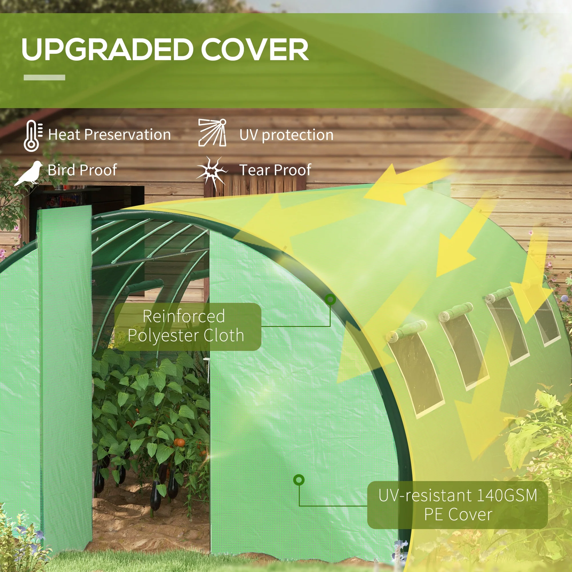 Outsunny Tunnel Greenhouse, Upgraded Structure, Hinged Doors, 6 x 3(m), Green - Image 3