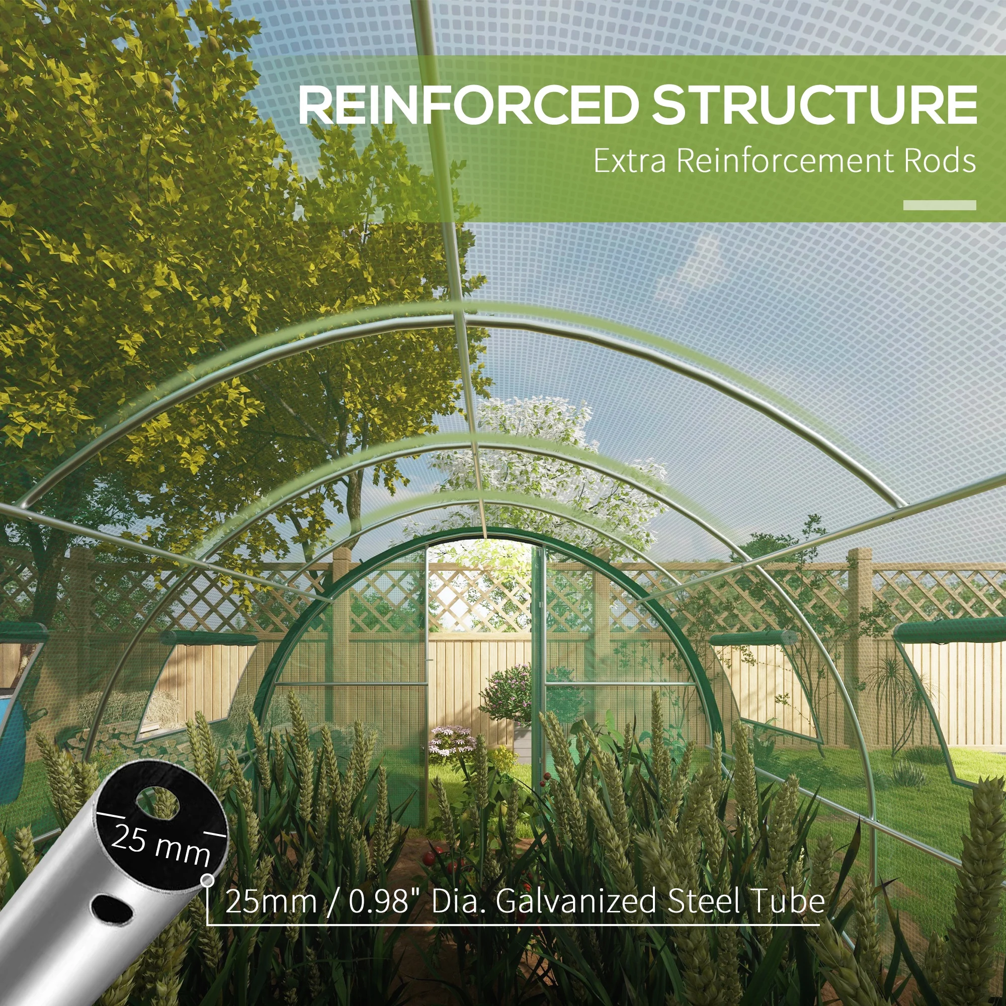 Outsunny Tunnel Greenhouse, Upgraded Structure, Hinged Doors, 6 x 3(m), Green - Image 4