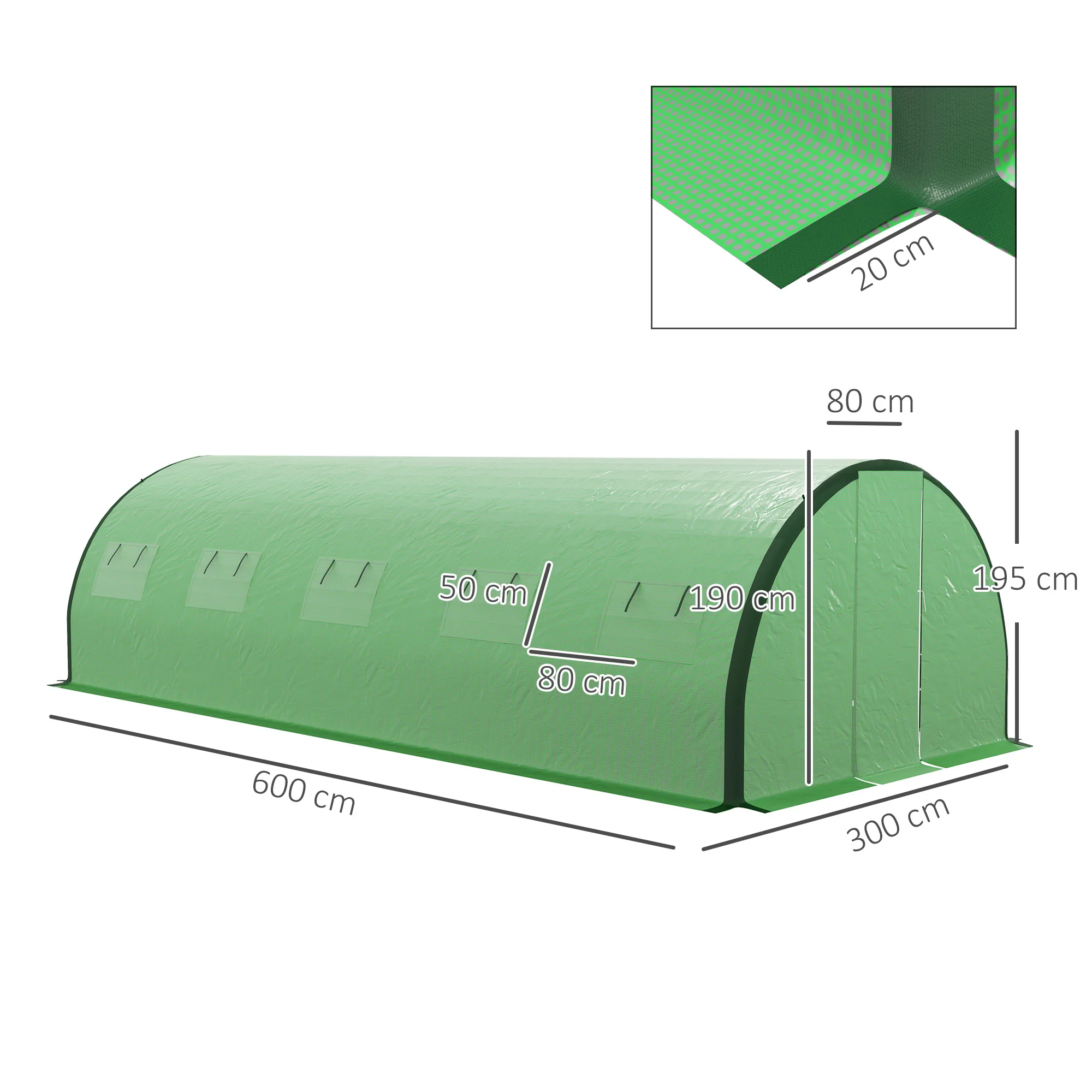 Outsunny Tunnel Greenhouse, Upgraded Structure, Hinged Doors, 6 x 3(m), Green - Image 5