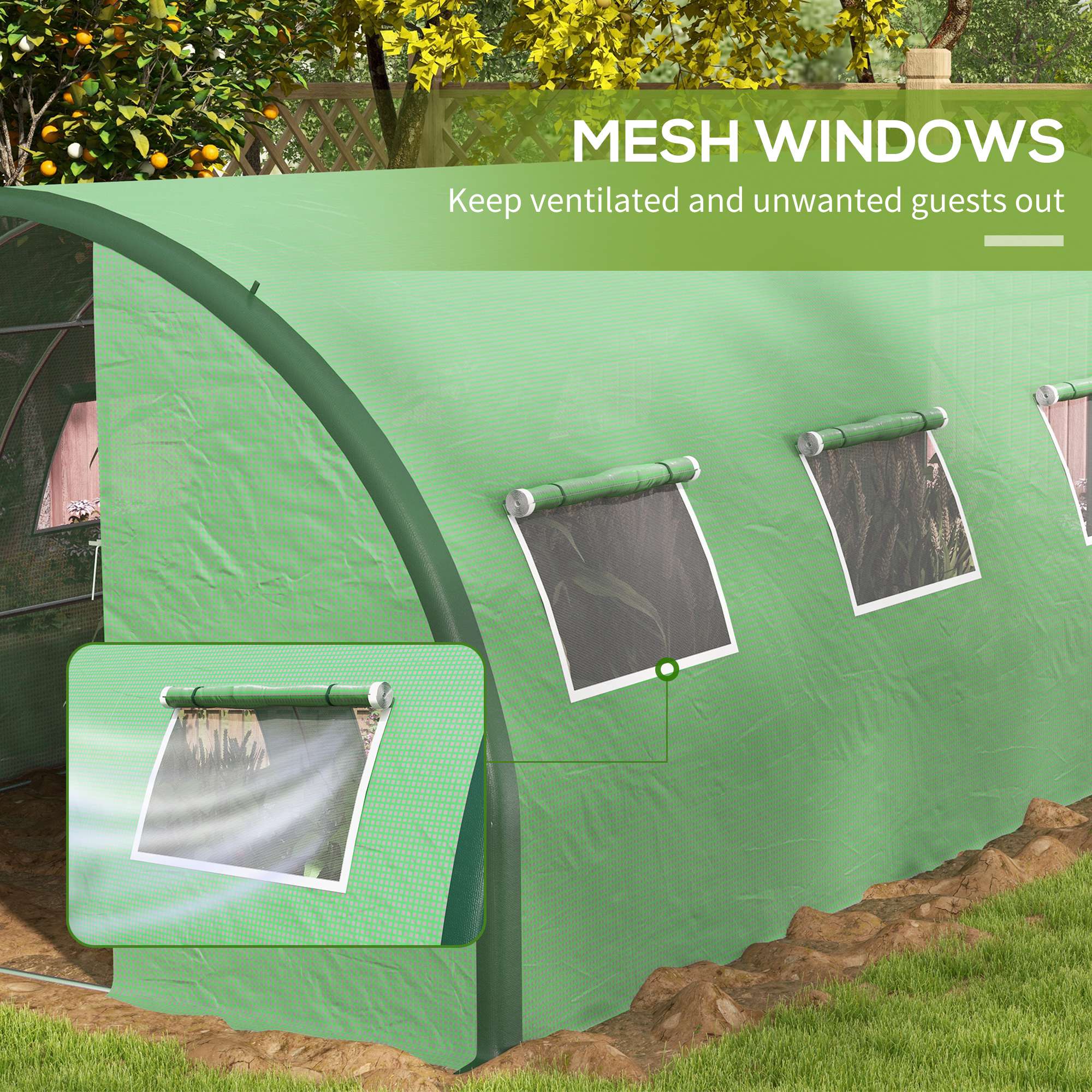 Outsunny Tunnel Greenhouse, Upgraded Structure, Hinged Doors, 6 x 3(m), Green - Image 7