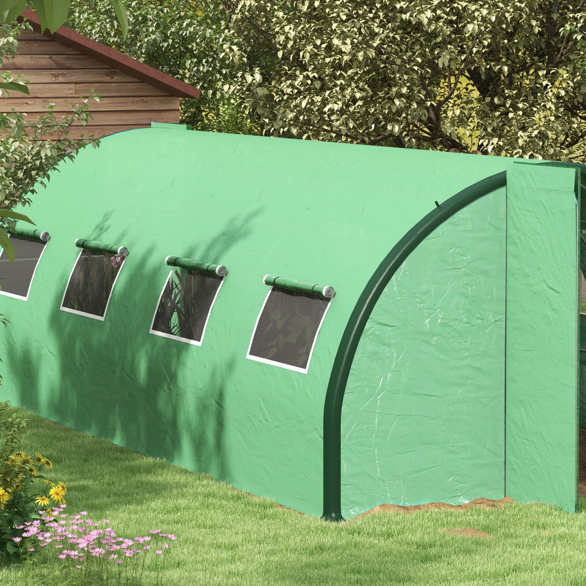 Outsunny Tunnel Greenhouse, Upgraded Structure, Hinged Doors, 6 x 3(m), Green - Image 9