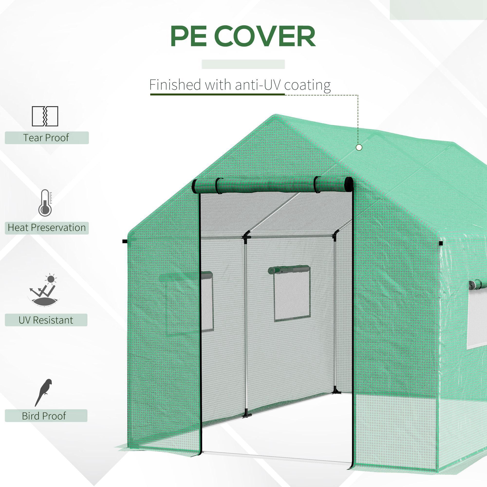 Outsunny Tunnel Greenhouse W/ UV-resistant PE Cover, Wide Door, 2 x 3(m), Green - Image 3