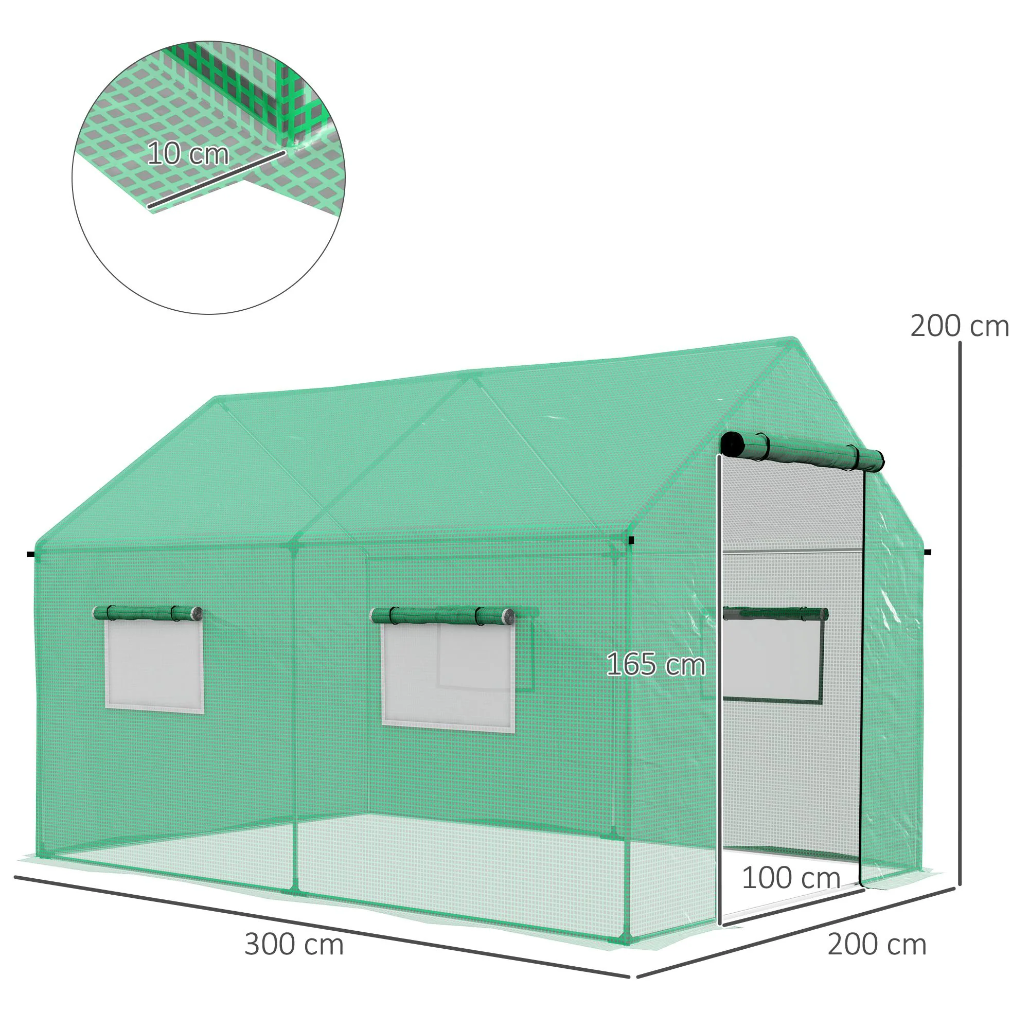 Outsunny Tunnel Greenhouse W/ UV-resistant PE Cover, Wide Door, 2 x 3(m), Green - Image 5