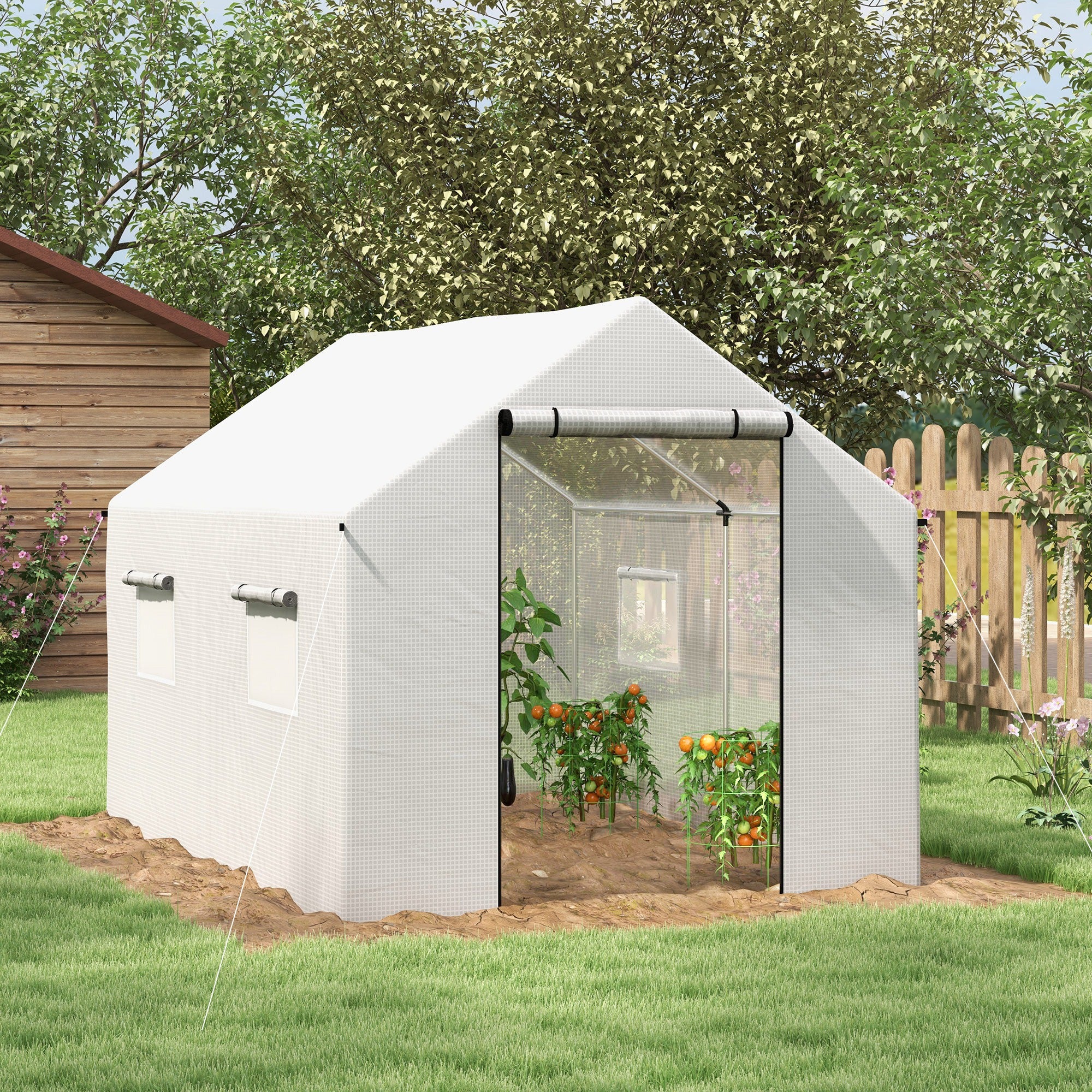 Outsunny Tunnel Greenhouse W/ UV-resistant PE Cover, Wide Door, 2 x 3(m), White - Image 2