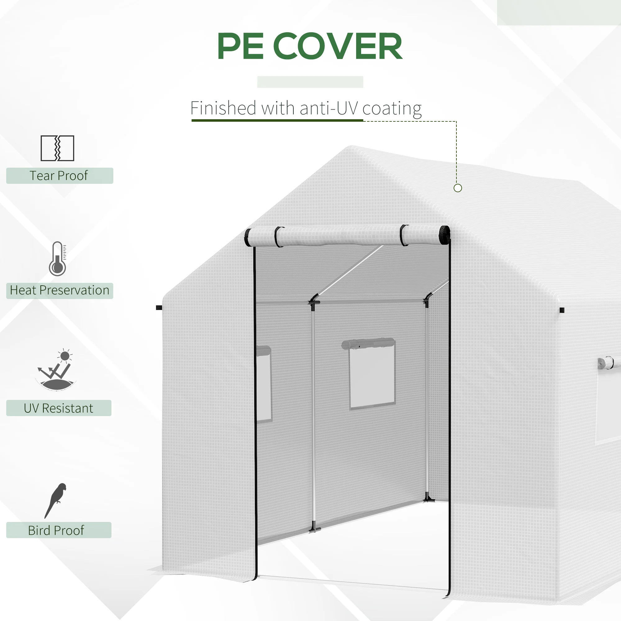 Outsunny Tunnel Greenhouse W/ UV-resistant PE Cover, Wide Door, 2 x 3(m), White - Image 3