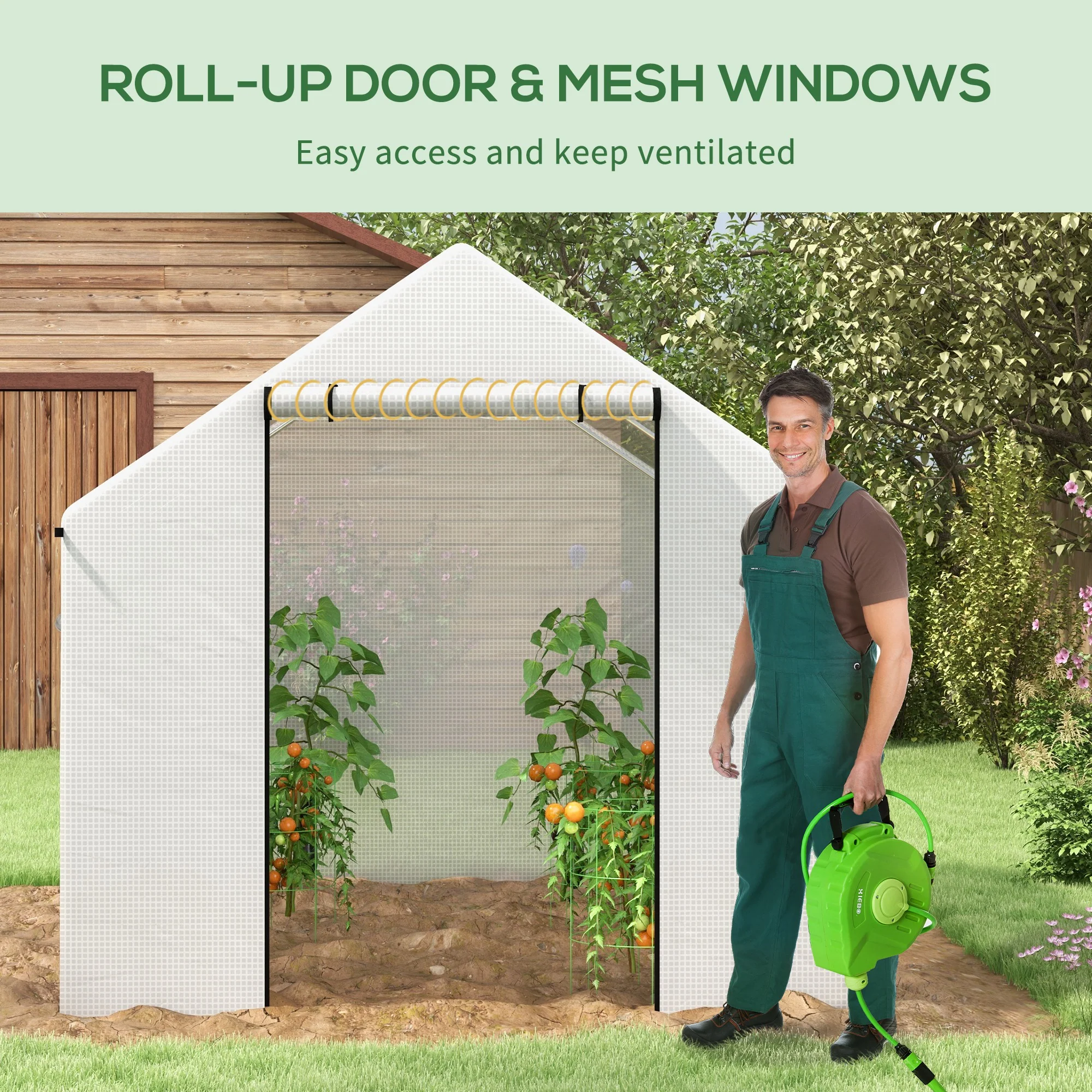 Outsunny Tunnel Greenhouse W/ UV-resistant PE Cover, Wide Door, 2 x 3(m), White - Image 4