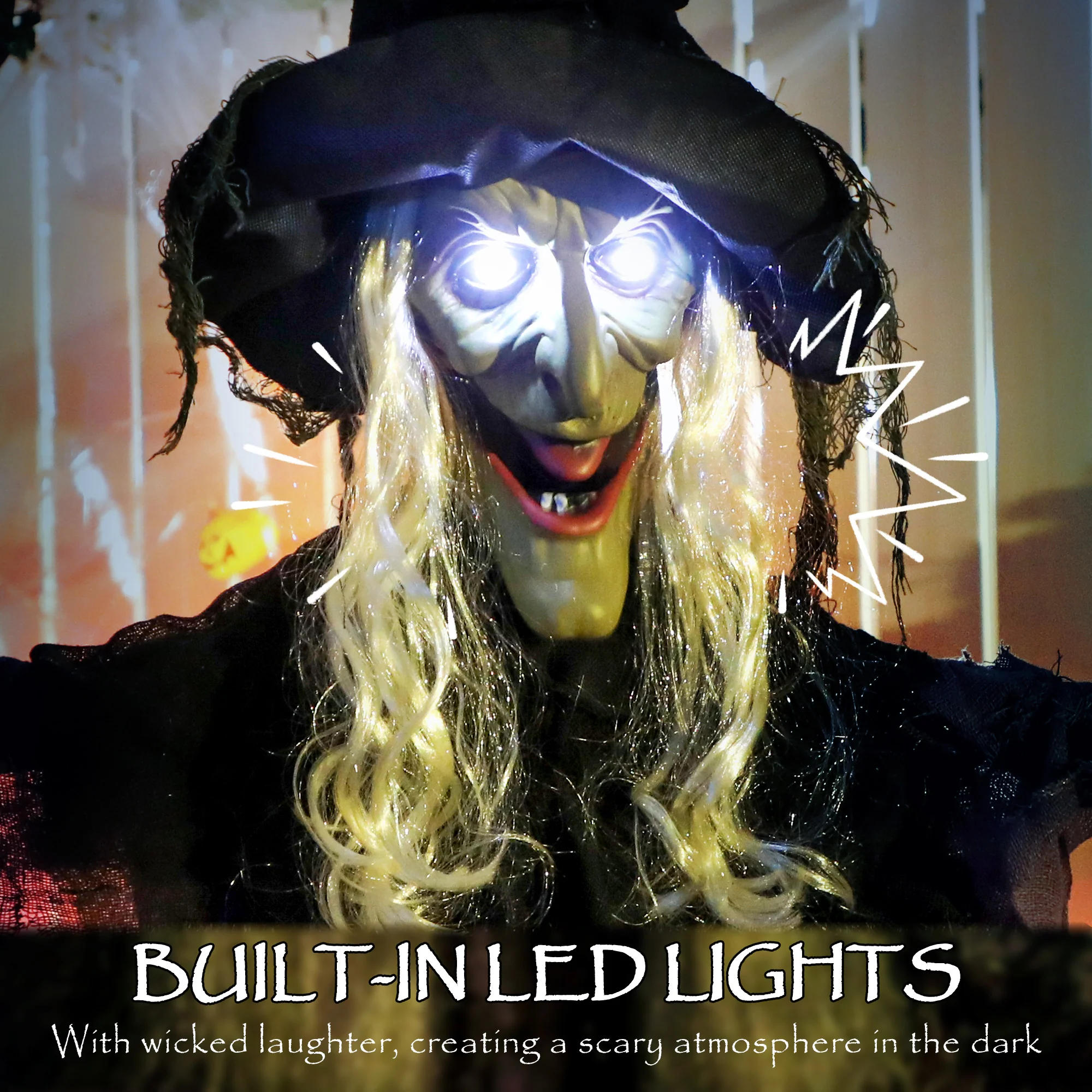 Outsunny Voice Activated Halloween Animatronics Hanging Witch, Purple - Image 4