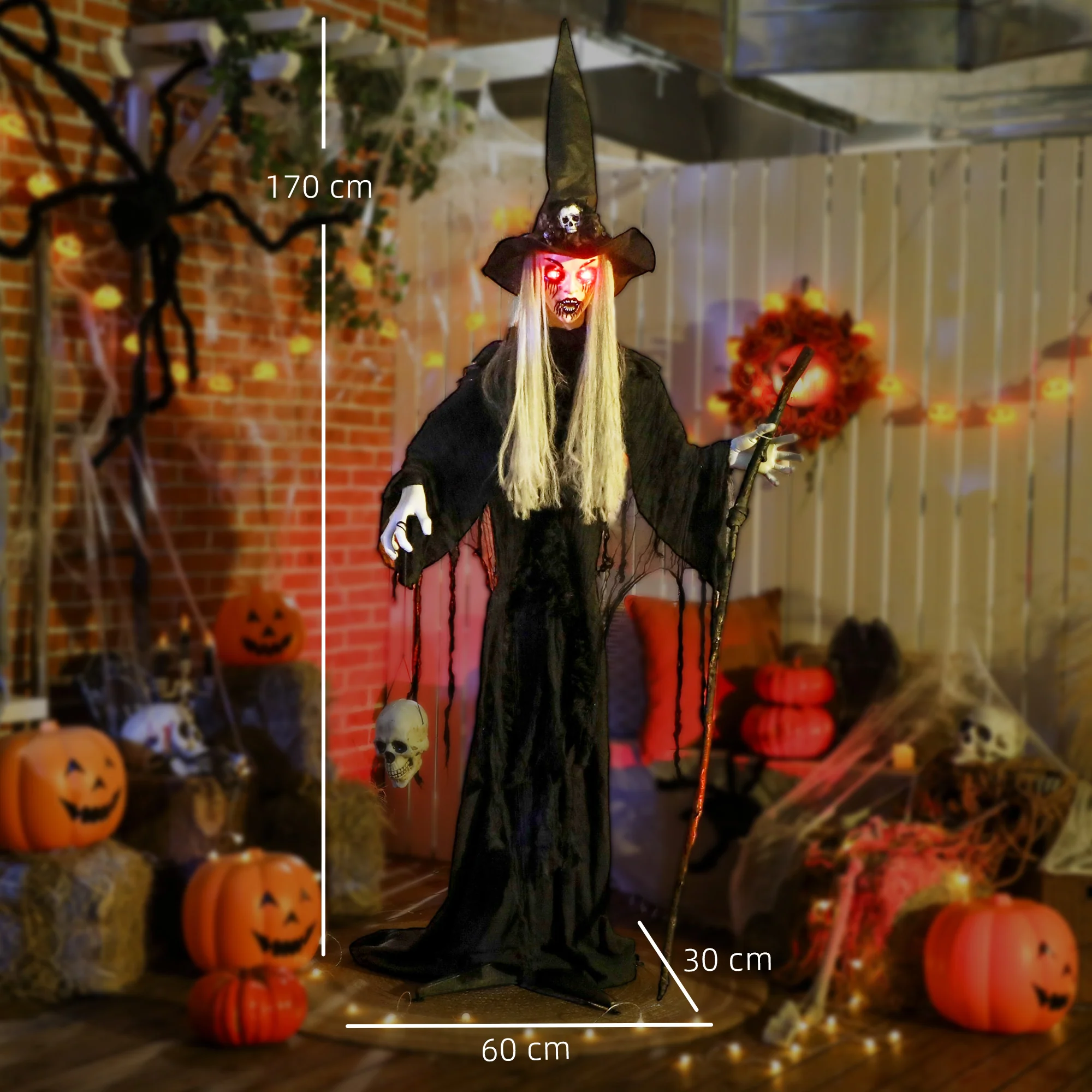 Outsunny Voice Activated Halloween Animatronics Standing Witch, Black - Image 3