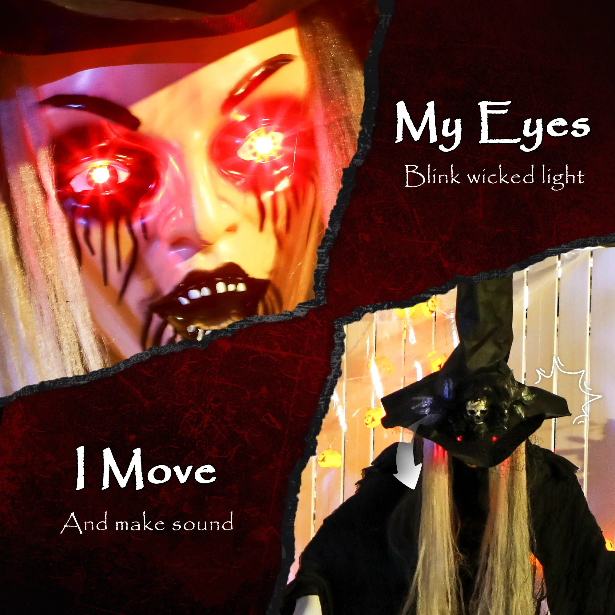 Outsunny Voice Activated Halloween Animatronics Standing Witch, Black - Image 4