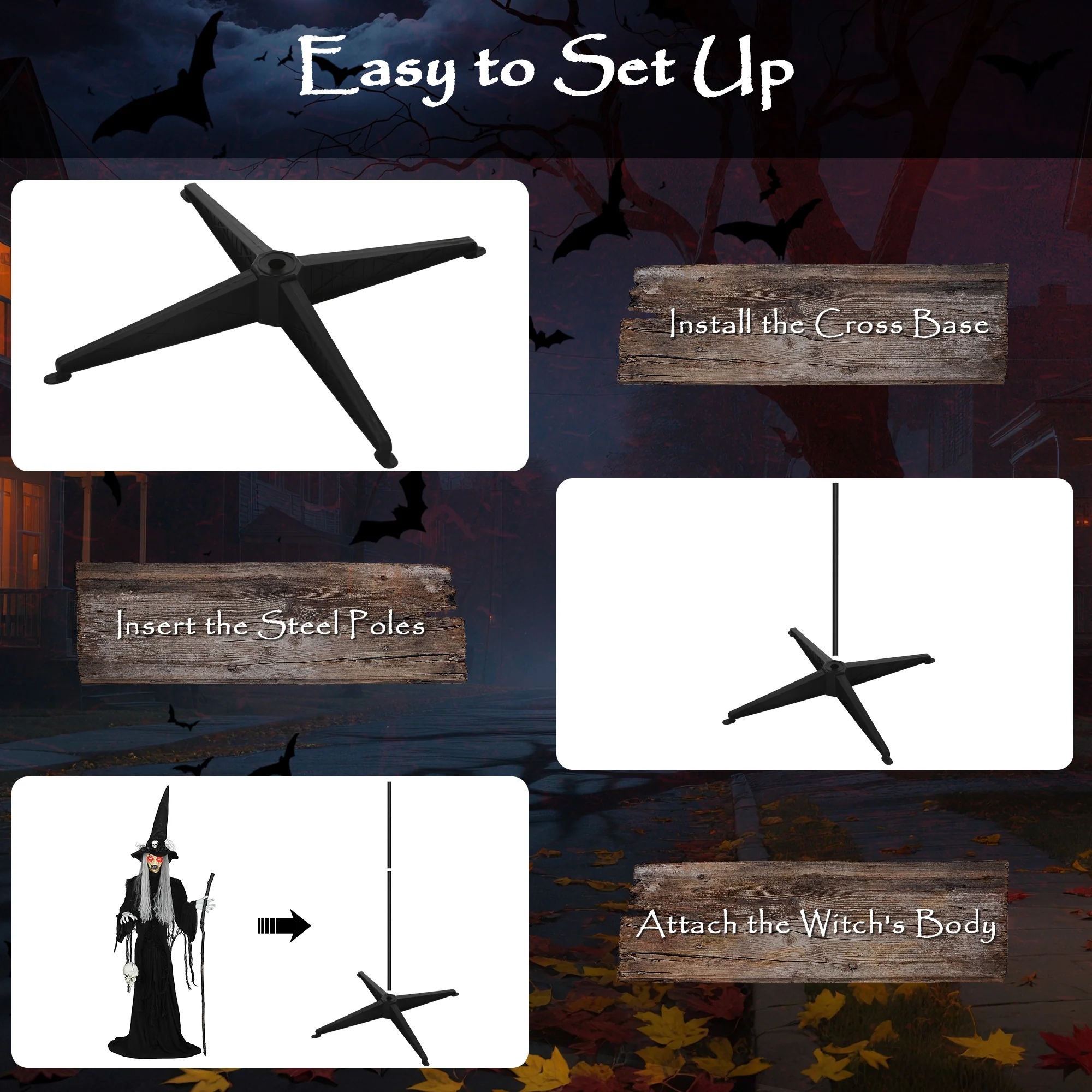 Outsunny Voice Activated Halloween Animatronics Standing Witch, Black - Image 7