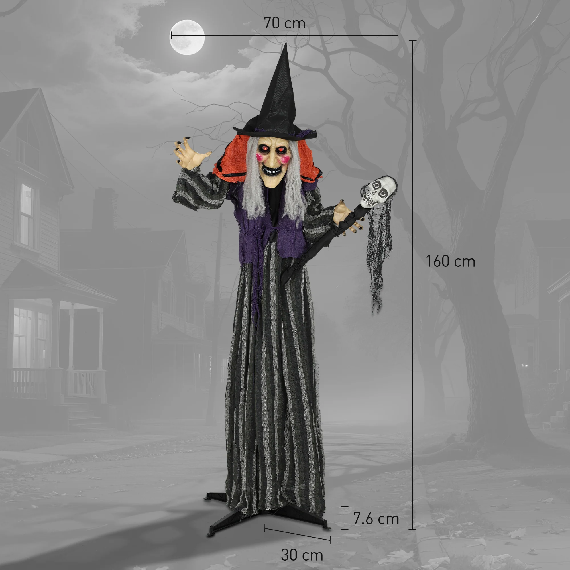 Outsunny Voice Activated Halloween Animatronics Standing Witch & Skull Staff - Image 3