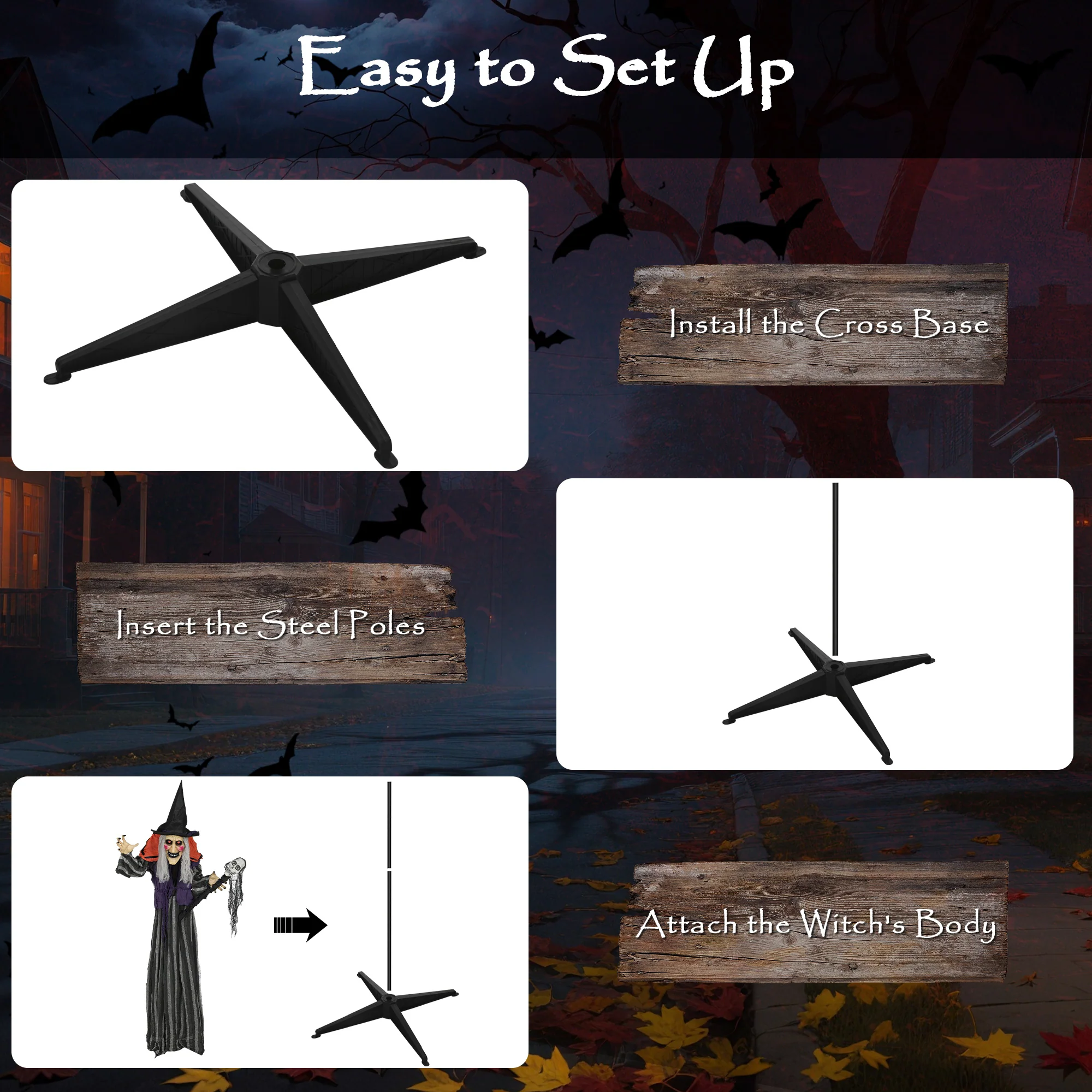 Outsunny Voice Activated Halloween Animatronics Standing Witch & Skull Staff - Image 7