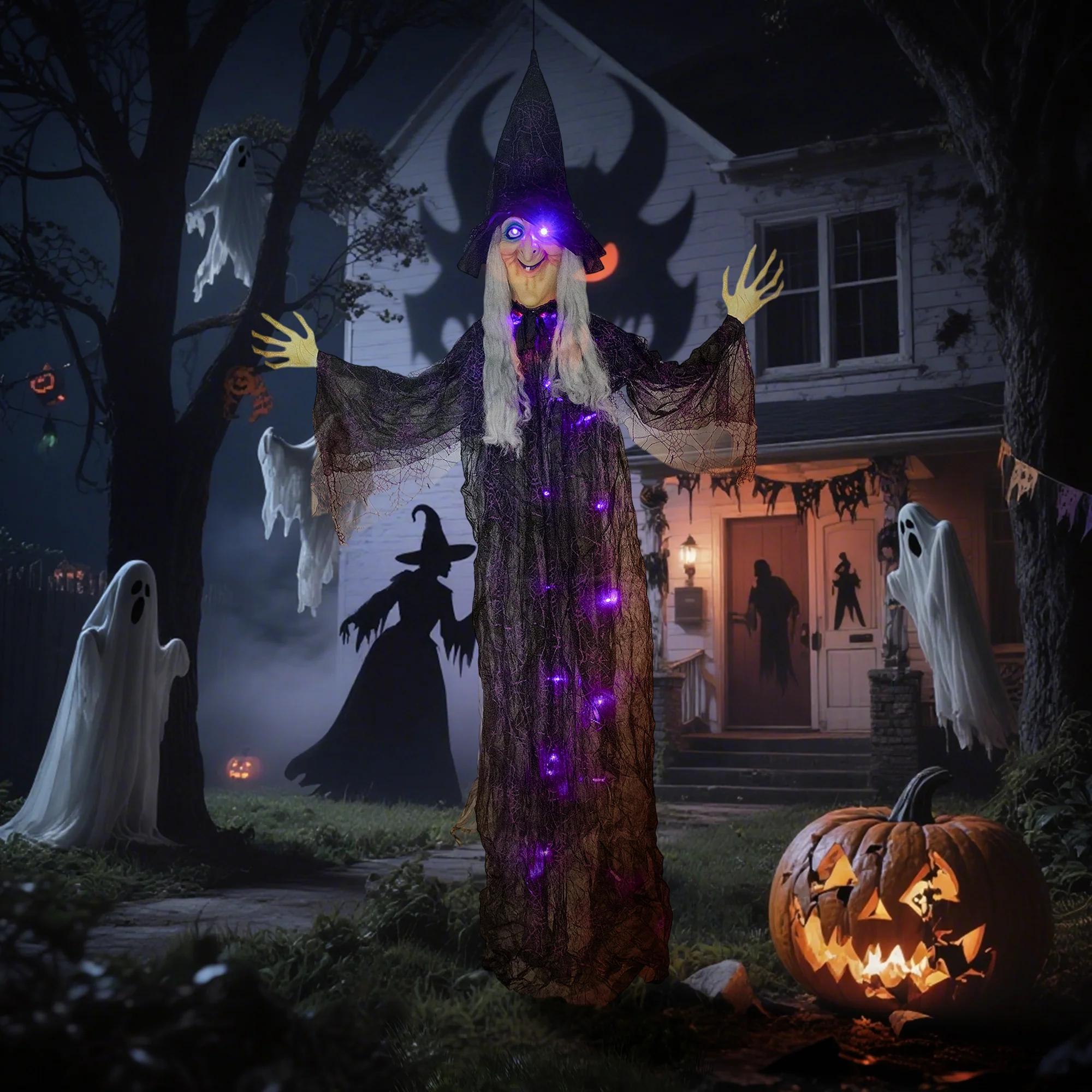 Outsunny Voice Activated Halloween Animatronics Witch, Battery Operated - Image 2