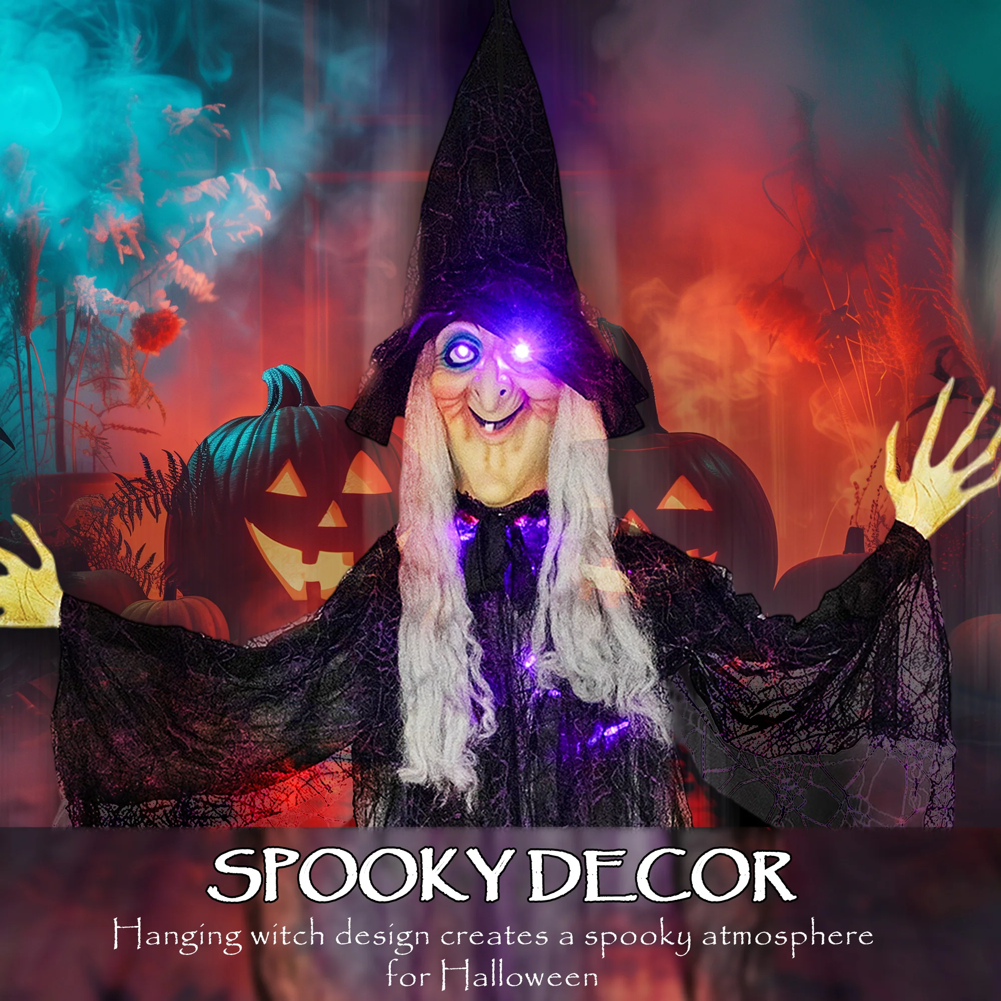 Outsunny Voice Activated Halloween Animatronics Witch, Battery Operated - Image 4