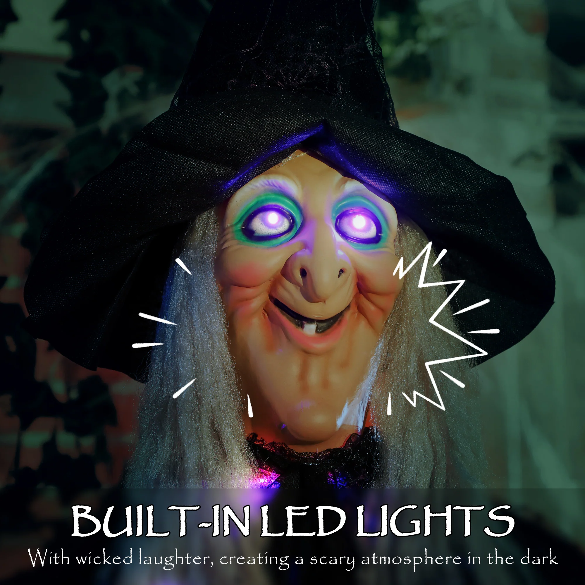 Outsunny Voice Activated Halloween Animatronics Witch, Battery Operated - Image 5
