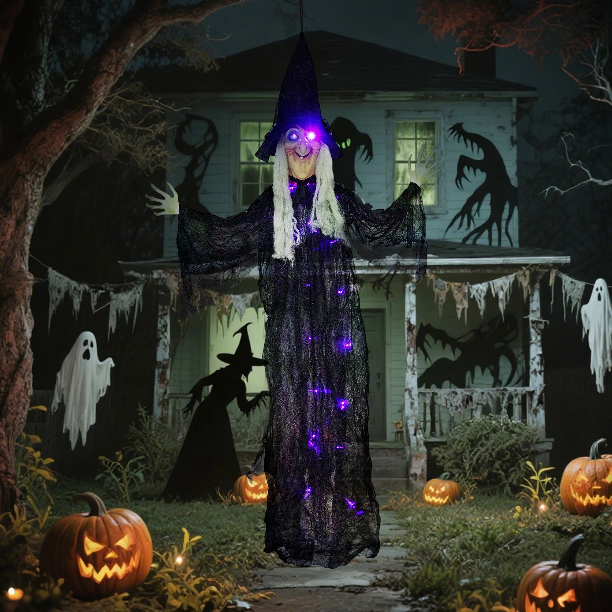 Outsunny Voice Activated Halloween Animatronics Witch, Battery Operated - Image 8