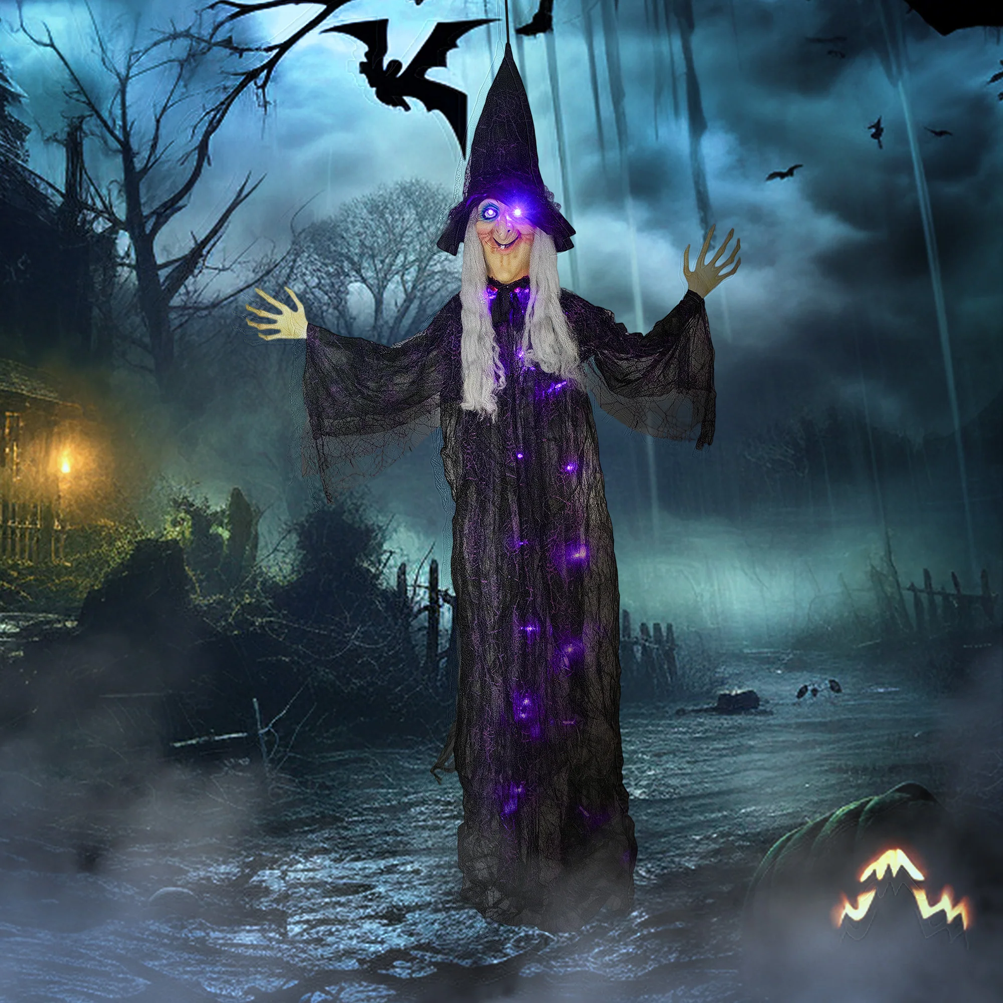 Outsunny Voice Activated Halloween Animatronics Witch, Battery Operated - Image 9